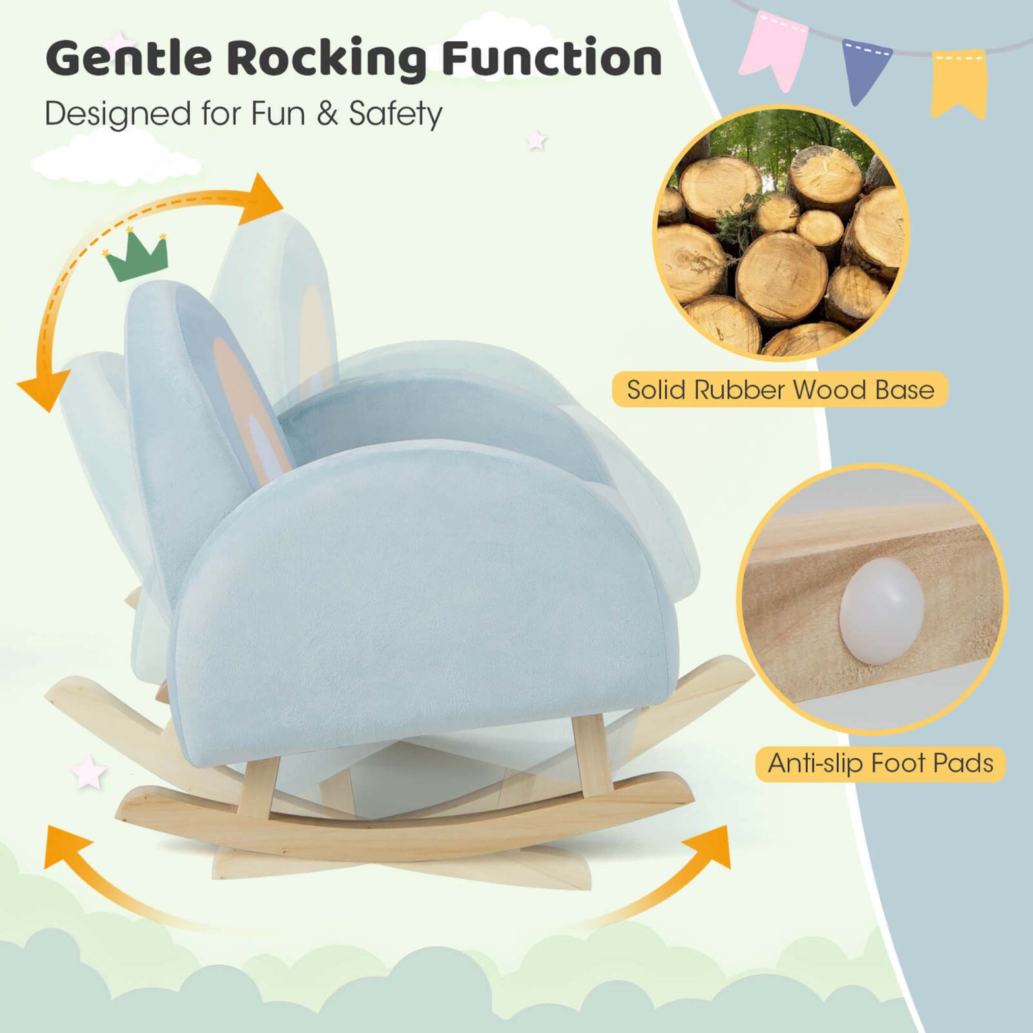 Fauteuil berçant rembourré en velours pour enfants de Costway - Bleu