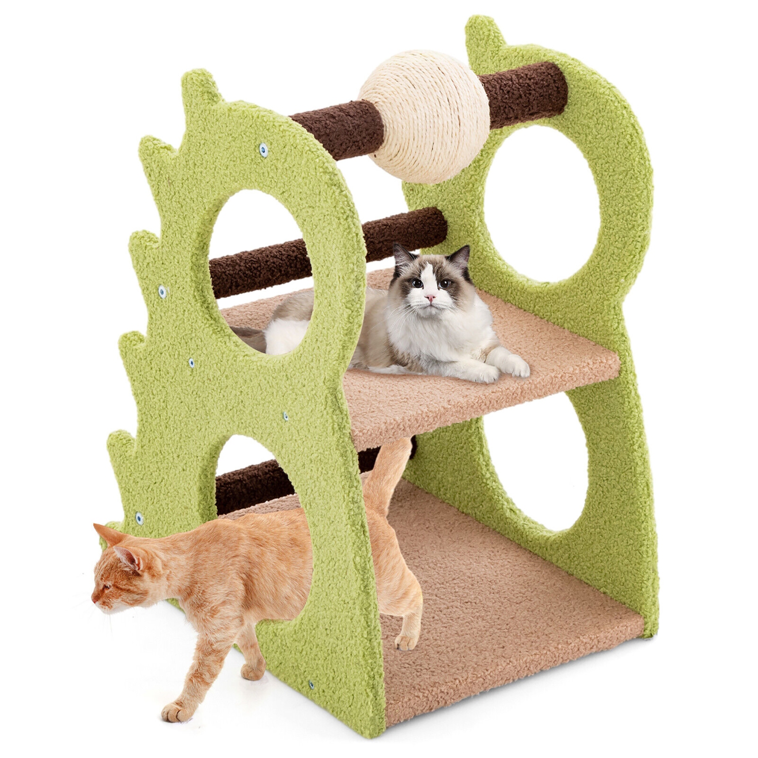 Gymax 2-Tier Dinosaur Cat Tree Tower w/ Rotating Scratching Sisal Ball Climbing Rods