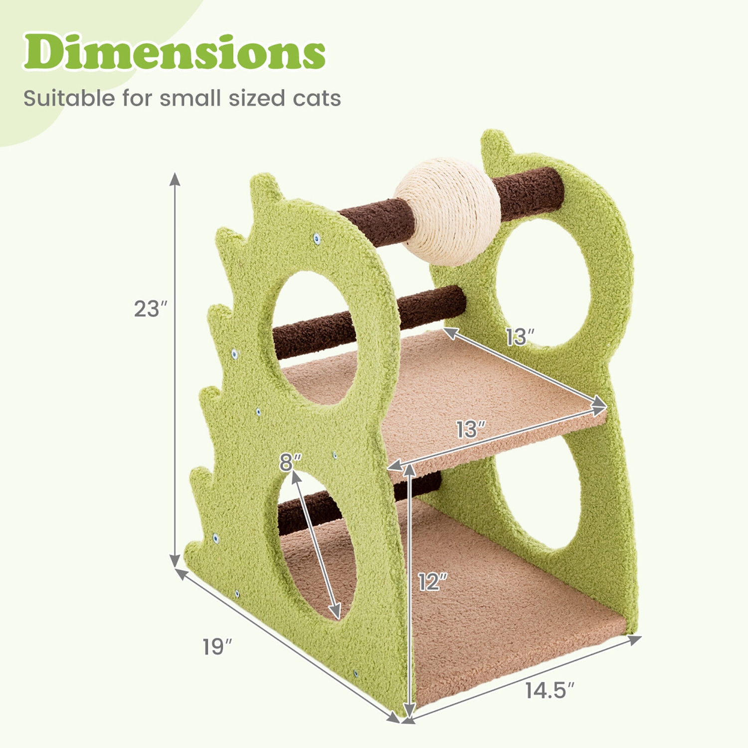 Gymax 2-Tier Dinosaur Cat Tree Tower w/ Rotating Scratching Sisal Ball Climbing Rods