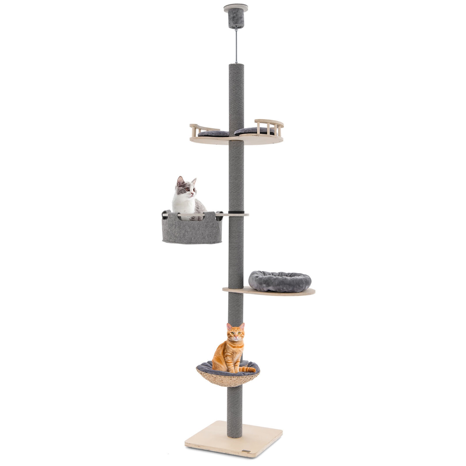 Gymax 5-Tier Floor to Ceiling Cat Tree w/ 93''-107'' Adjustable Height Cozy Hammock & Bed