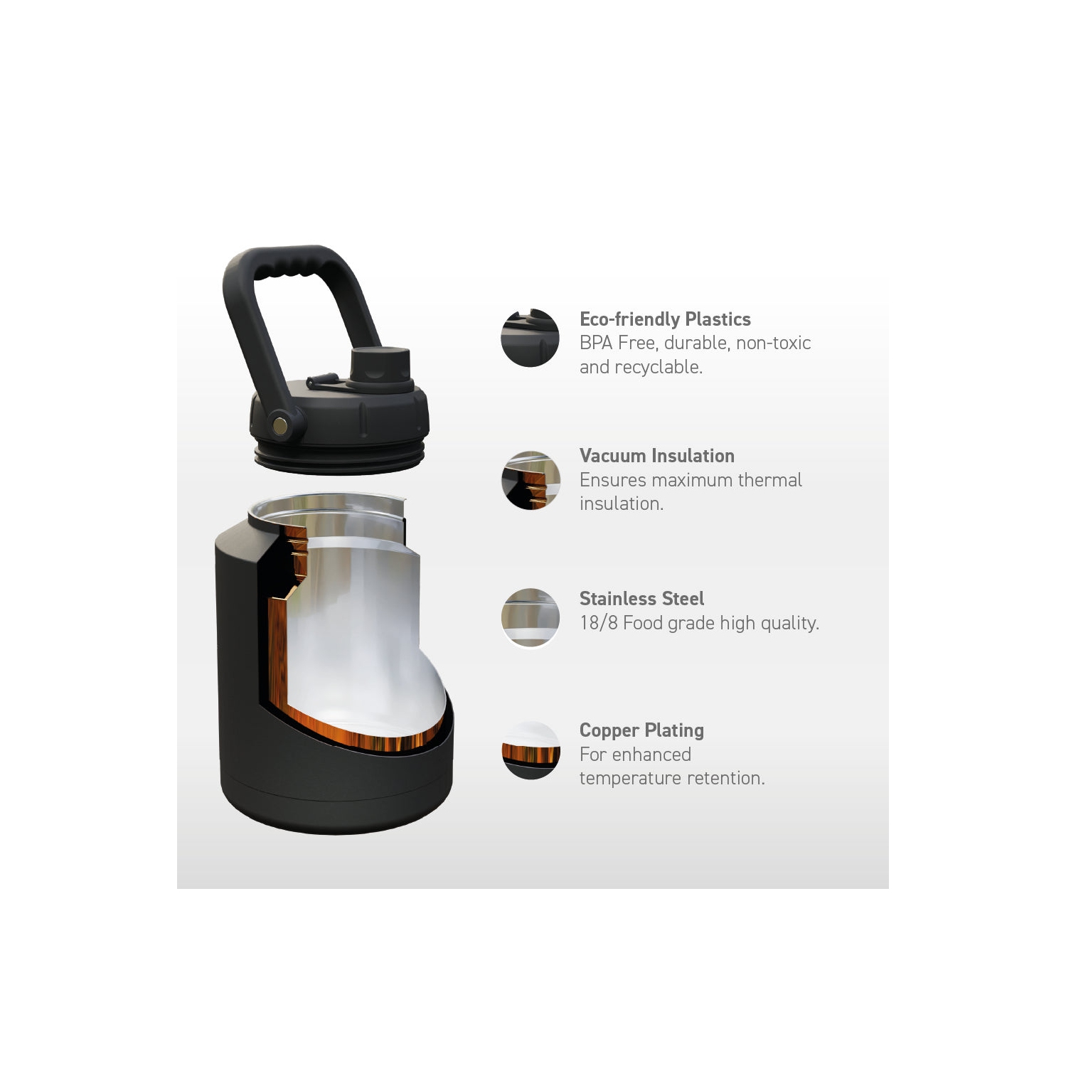 Tasse isotherme à double paroi en acier inoxydable de 68 oz Mighty d'Asobu - demi-gallon