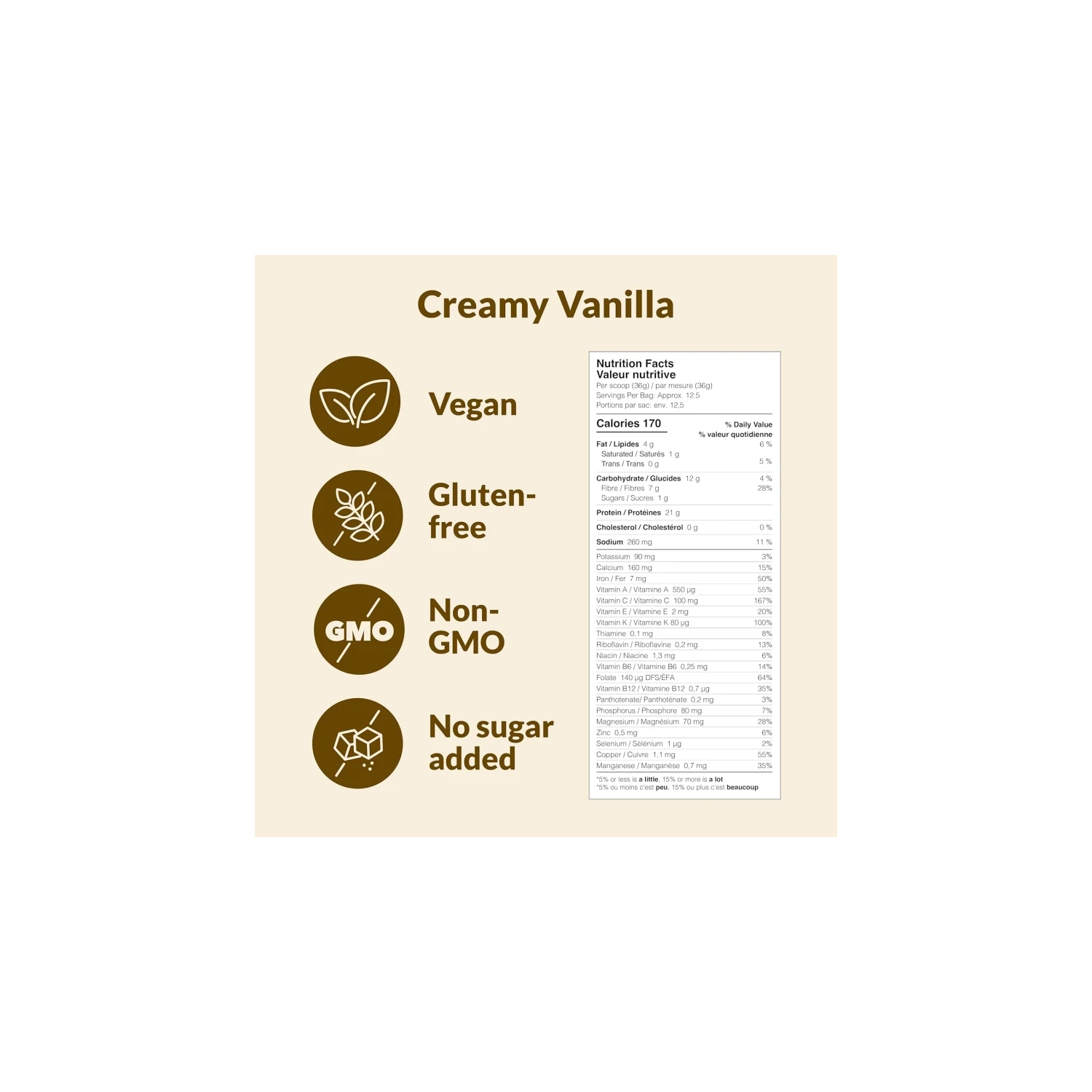 Good Protein Vegan Plant-based Protein Powder - Creamy Vanilla, 442g - 100% Natural, Non-GMO, Dairy-free, Gluten-free, Soy-free, No Added Sugar -