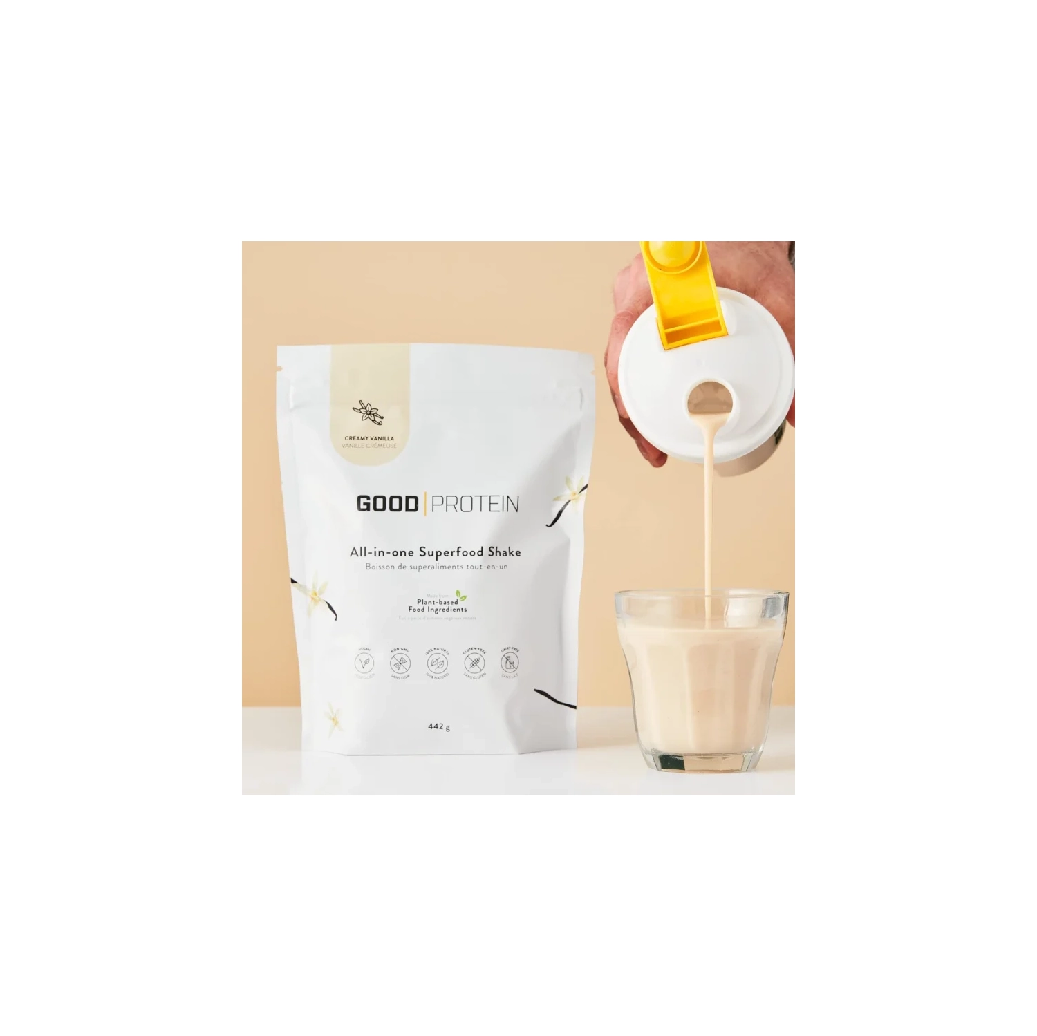 Good Protein Vegan Plant-based Protein Powder - Creamy Vanilla, 442g - 100% Natural, Non-GMO, Dairy-free, Gluten-free, Soy-free, No Added Sugar -