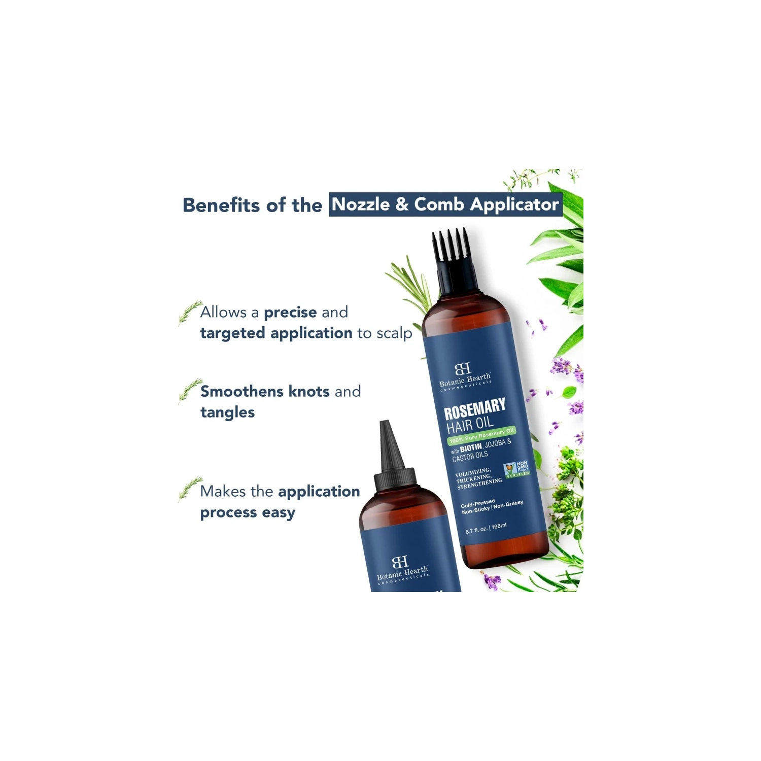 Botanic Hearth Rosemary Hair Oil with Biotin - Strengthening, Nourishing, Volumizing Formula with Jojoba Oil and Castor Oil - Non GMO Verified, 6.7