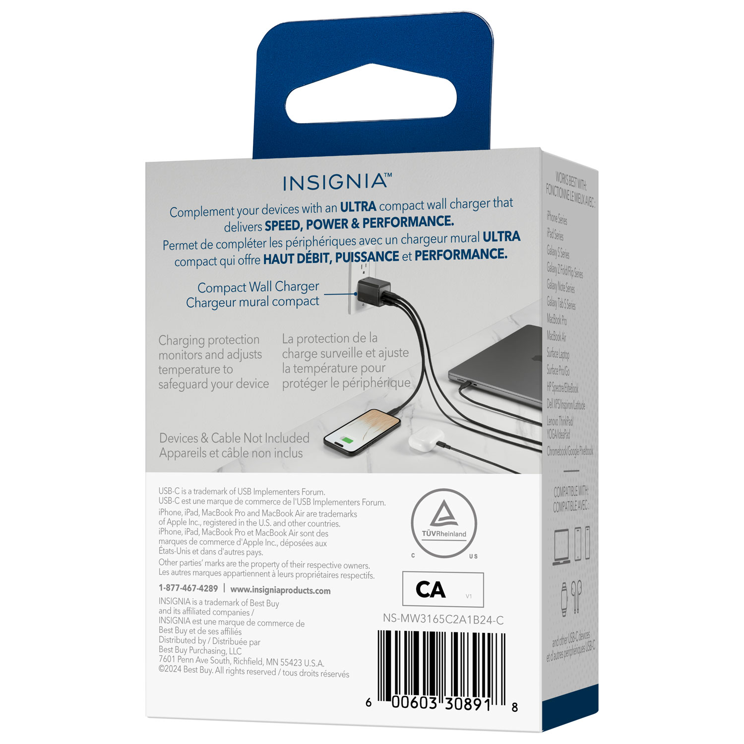 Chargeur mural à 3 ports USB-C/USB-A 65 W d'Insignia - Noir - Exclusivité Best Buy