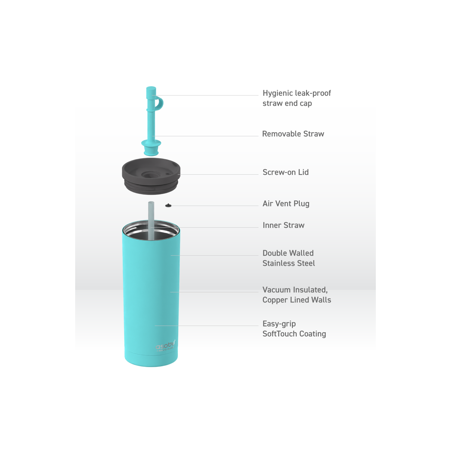 Asobu Superb Sippy Double Wall Stainless Steel Tumbler with Silicone Flexible Straw, 20 Ounces