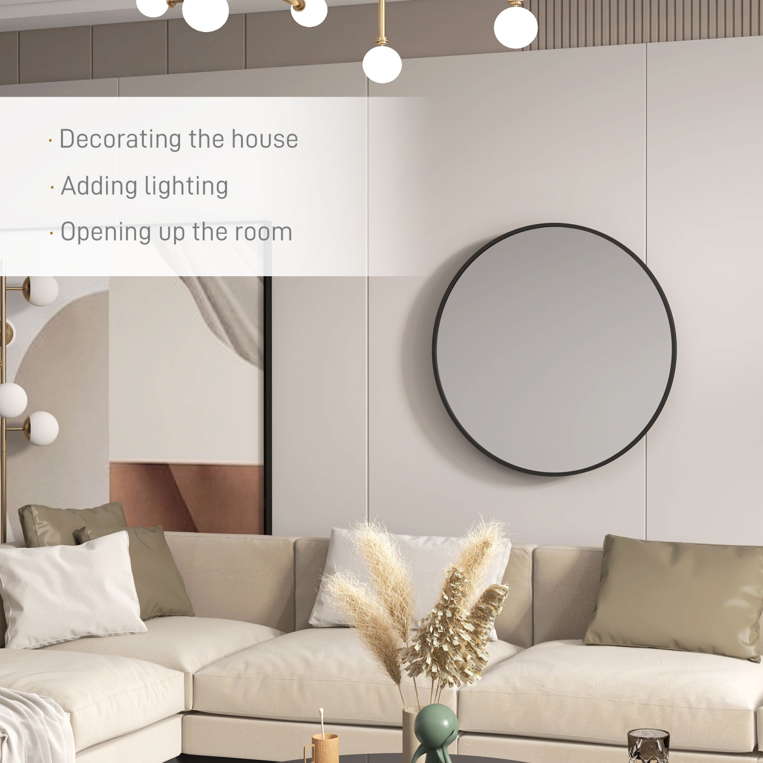 HOMCOM 36" Round Wall Mirror, Bathroom Mirror with Metal Frame for Living Room, Bedroom, Entryway, Home Decor, Black