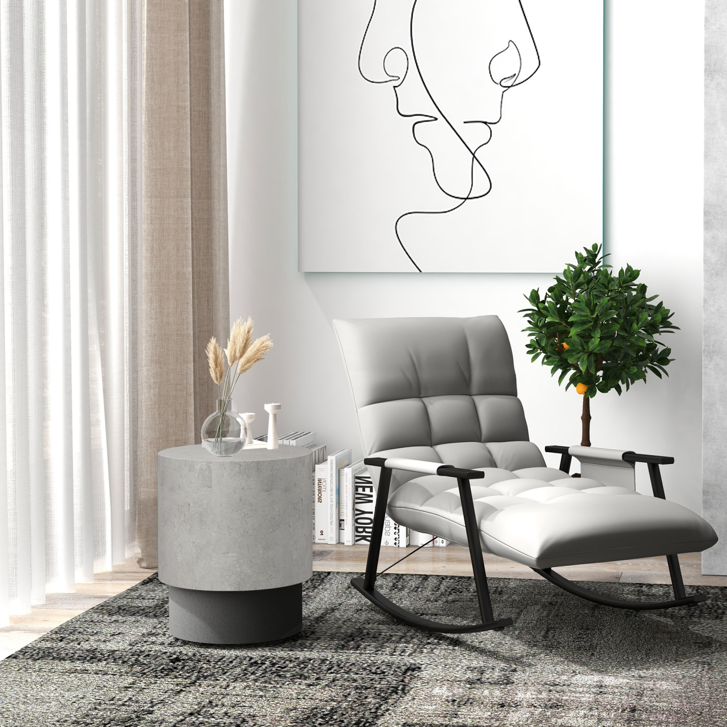 Table d'appoint au fini béton de HOMCOM, table d'appoint légère, table d'extrémité ronde de 17 po avec 4 pieds réglables pour intérieur, extérieur,