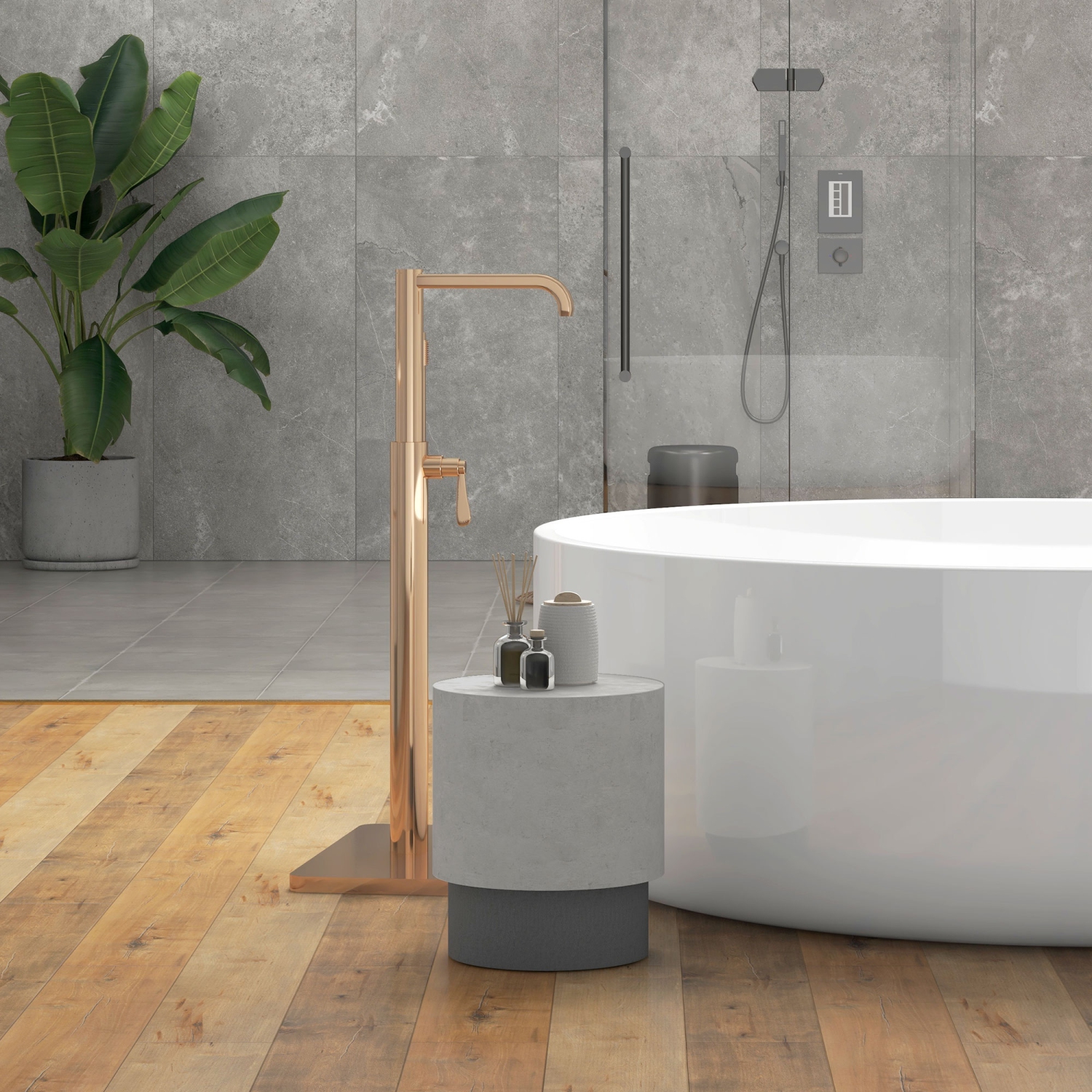 Table d'appoint au fini béton de HOMCOM, table d'appoint légère, table d'extrémité ronde de 17 po avec 4 pieds réglables pour intérieur, extérieur,