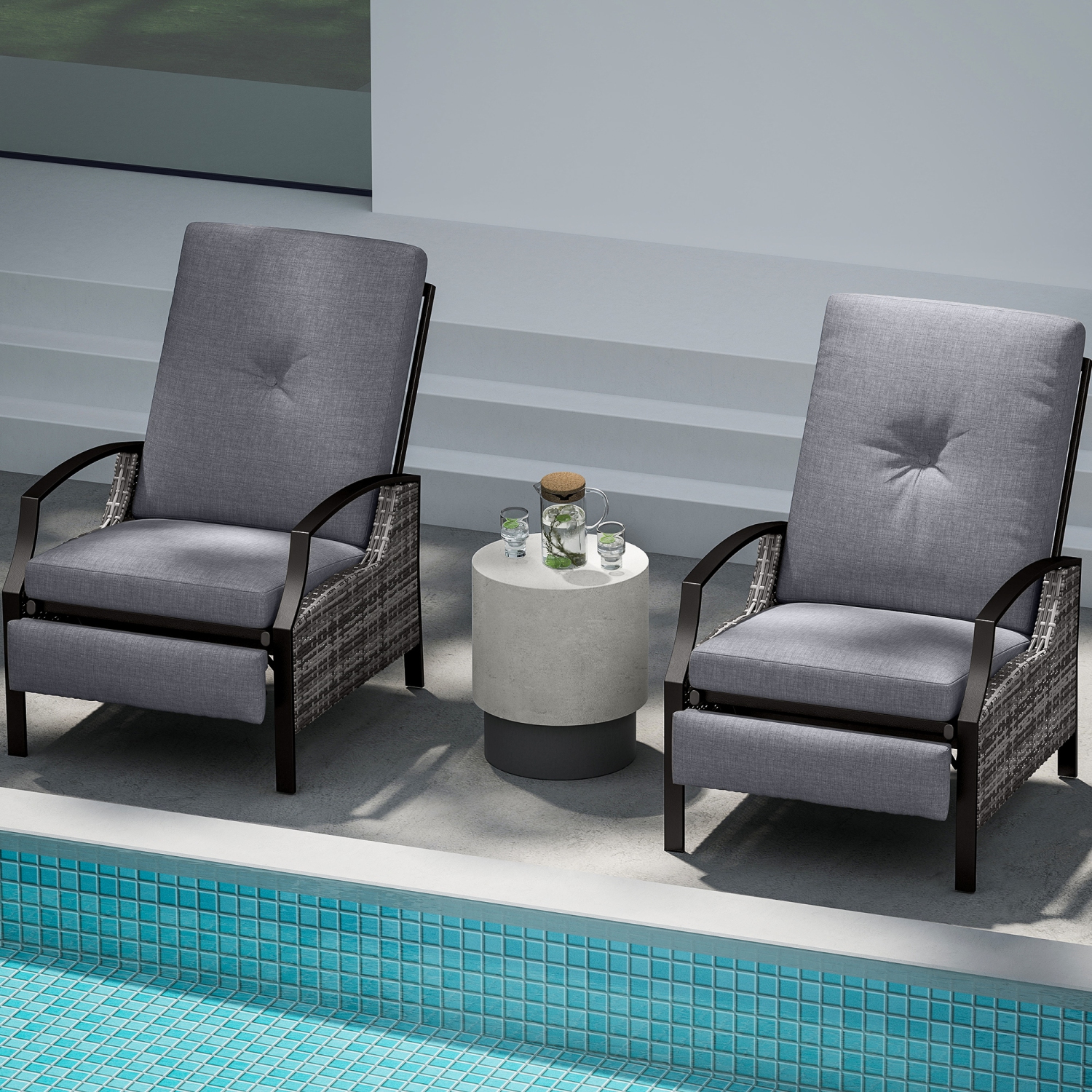 Table d'appoint au fini béton de HOMCOM, table d'appoint légère, table d'extrémité ronde de 17 po avec 4 pieds réglables pour intérieur, extérieur,