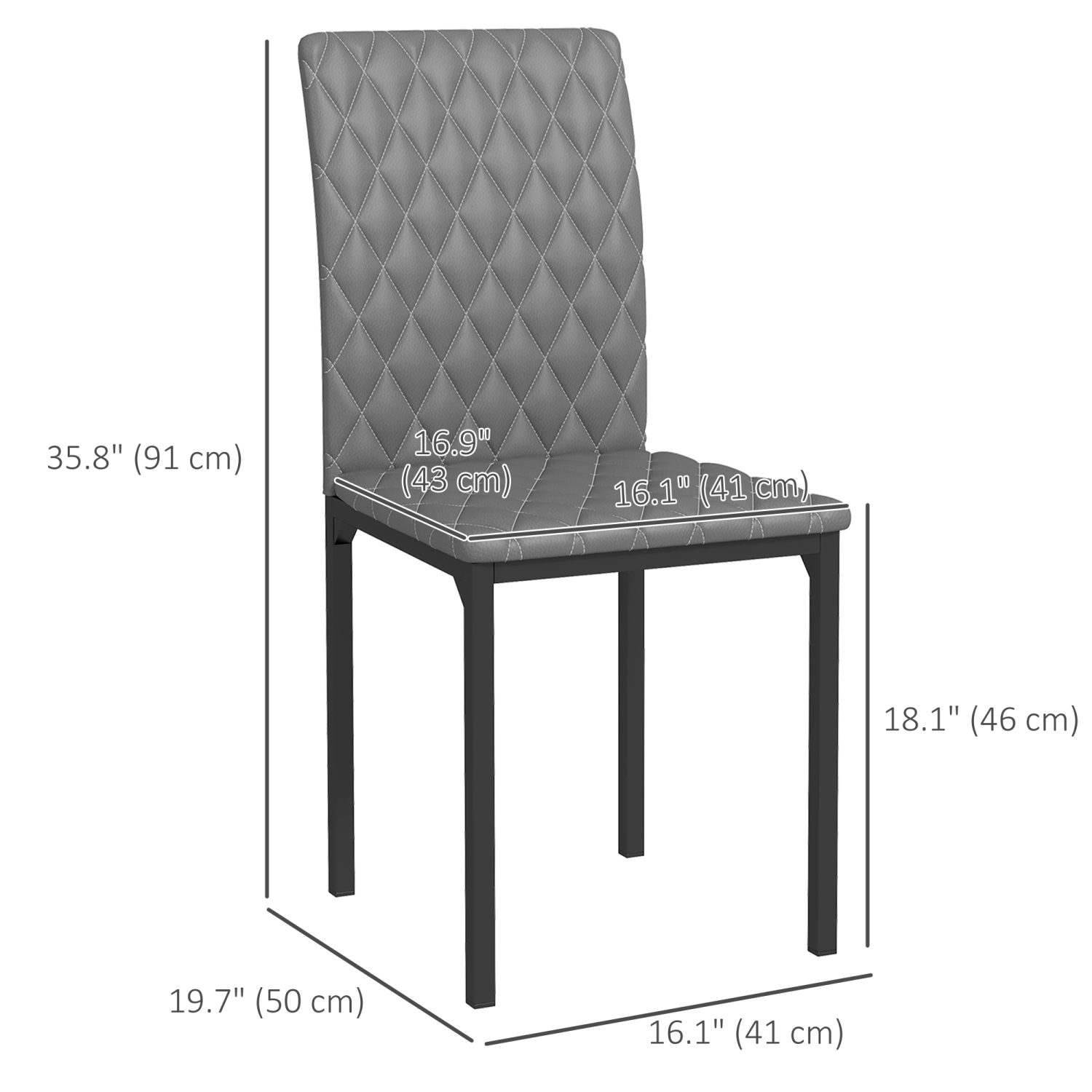 HOMCOM Modern Dining Chairs Set of 4, Upholstered Faux Leather Kitchen Chairs with Rhombic Tufting and Metal Legs for Living Room, Grey