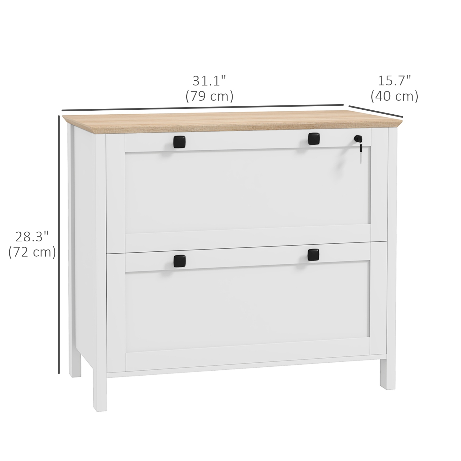 HOMCOM – Classeur latéral à 2 tiroirs, classeur verrouillable avec barre de suspension réglable pour formats lettre, A4 et légal, blanc