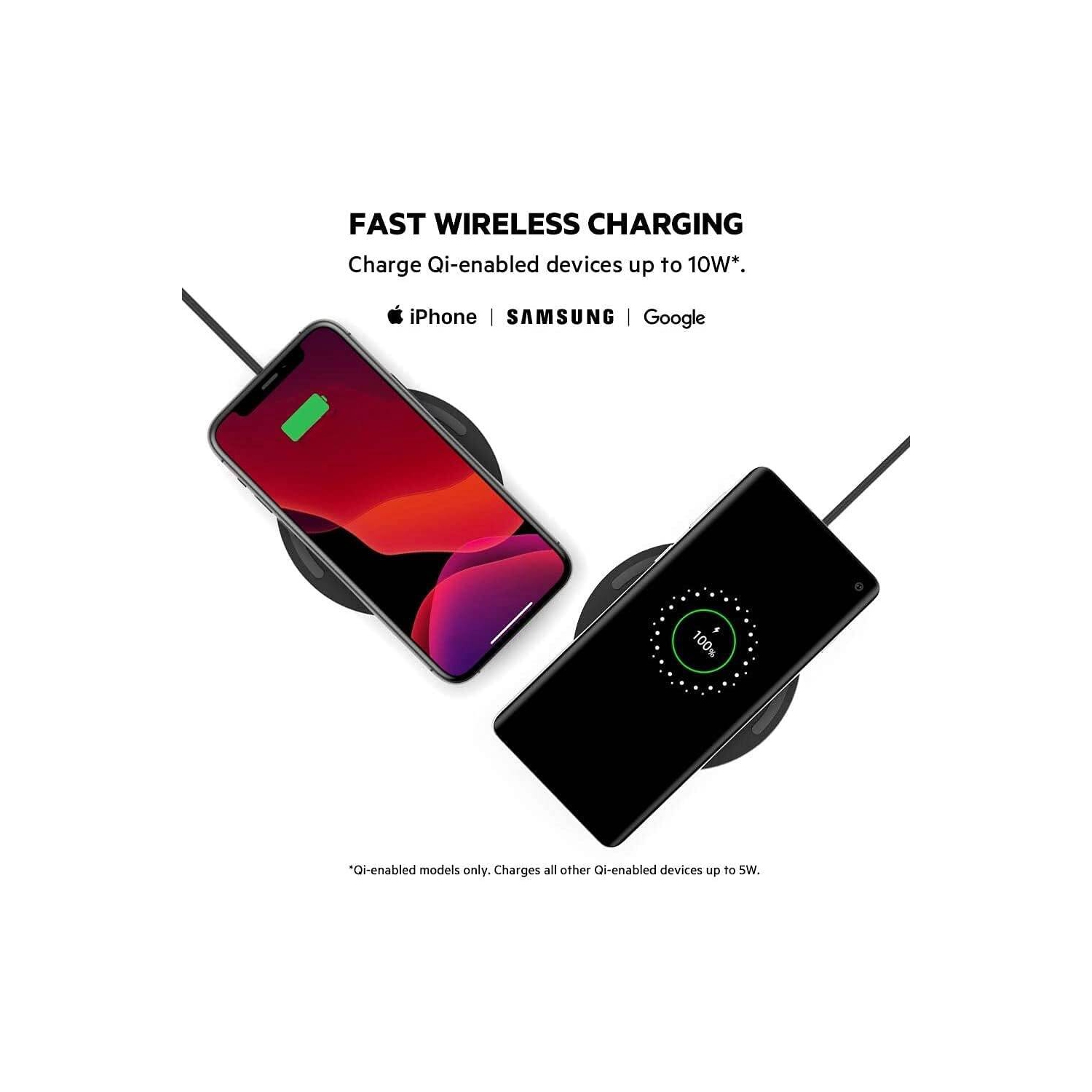 Wireless Charger, 10W Max Qi Fast Charging Pad, Quick Charge Cordless Flat Charger for Samsung Galaxy, AirPods, iPhone,Google Pixel and More