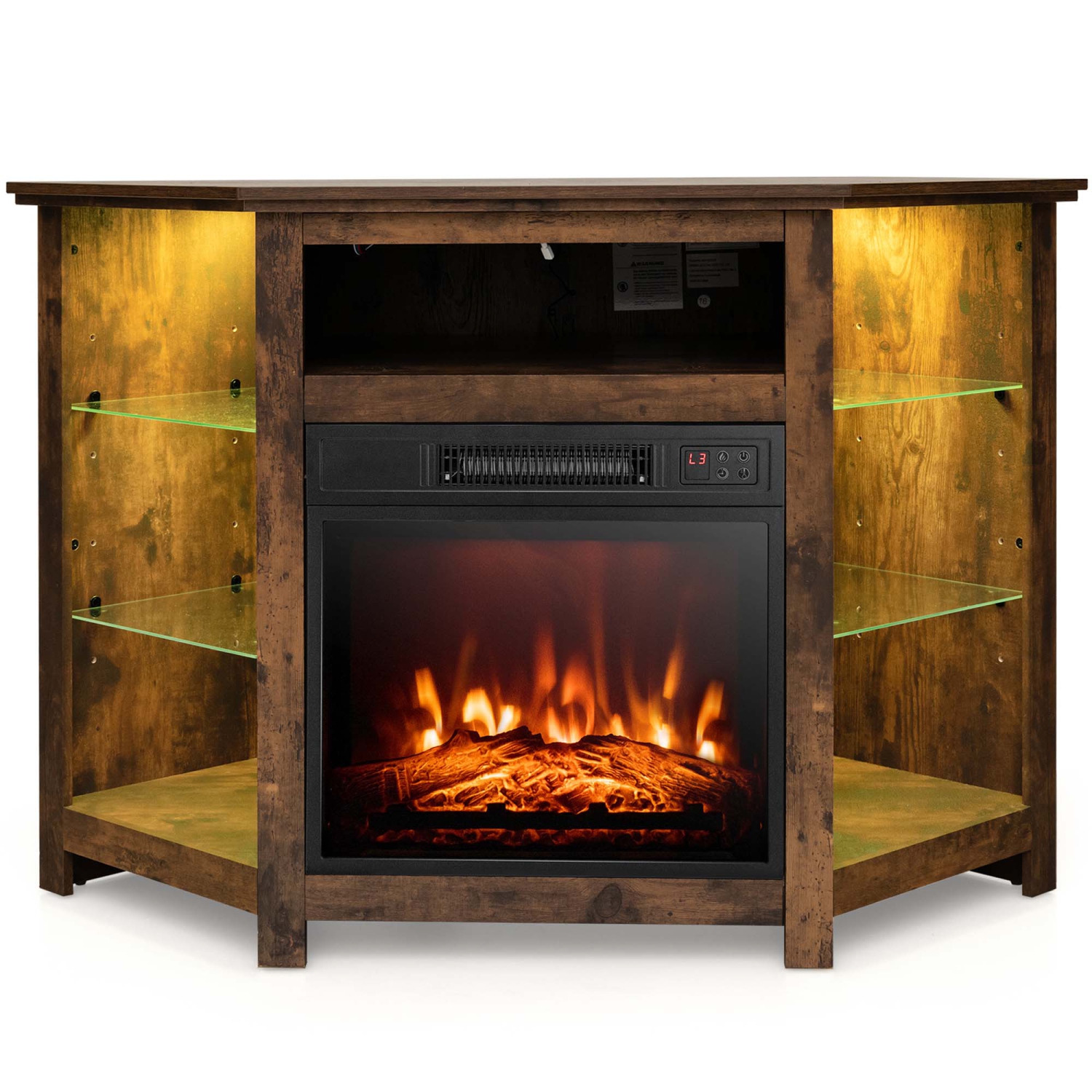 Costway Fireplace TV Stand with Led Lights & 18" Electric Fireplace for Tvs up to 50"