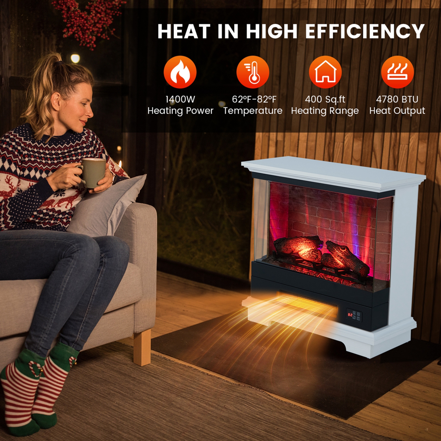 Costway 27" Electric Fireplace Heater Freestanding 1400W Remote Control Timing Function