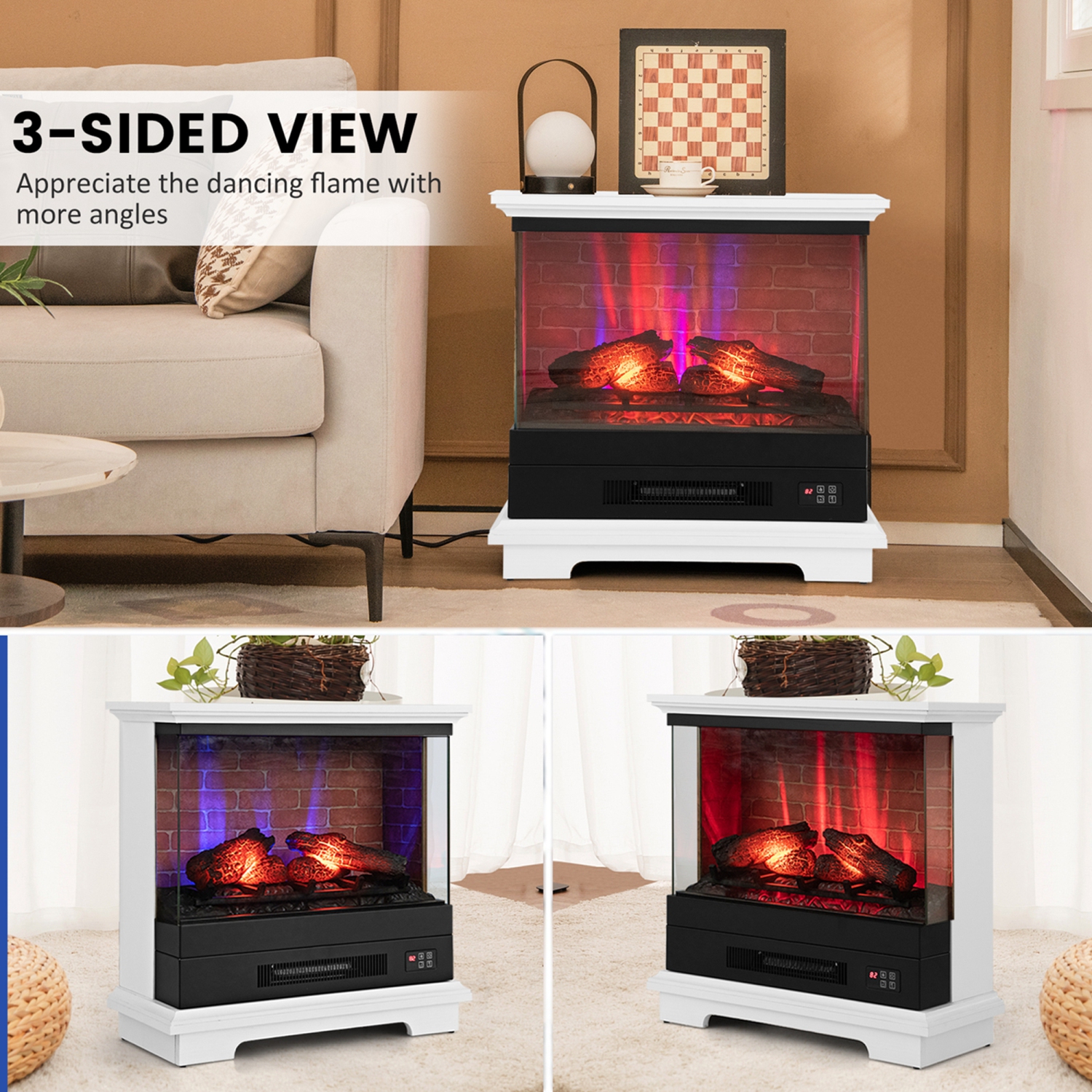 Costway 27" Electric Fireplace Heater Freestanding 1400W Remote Control Timing Function