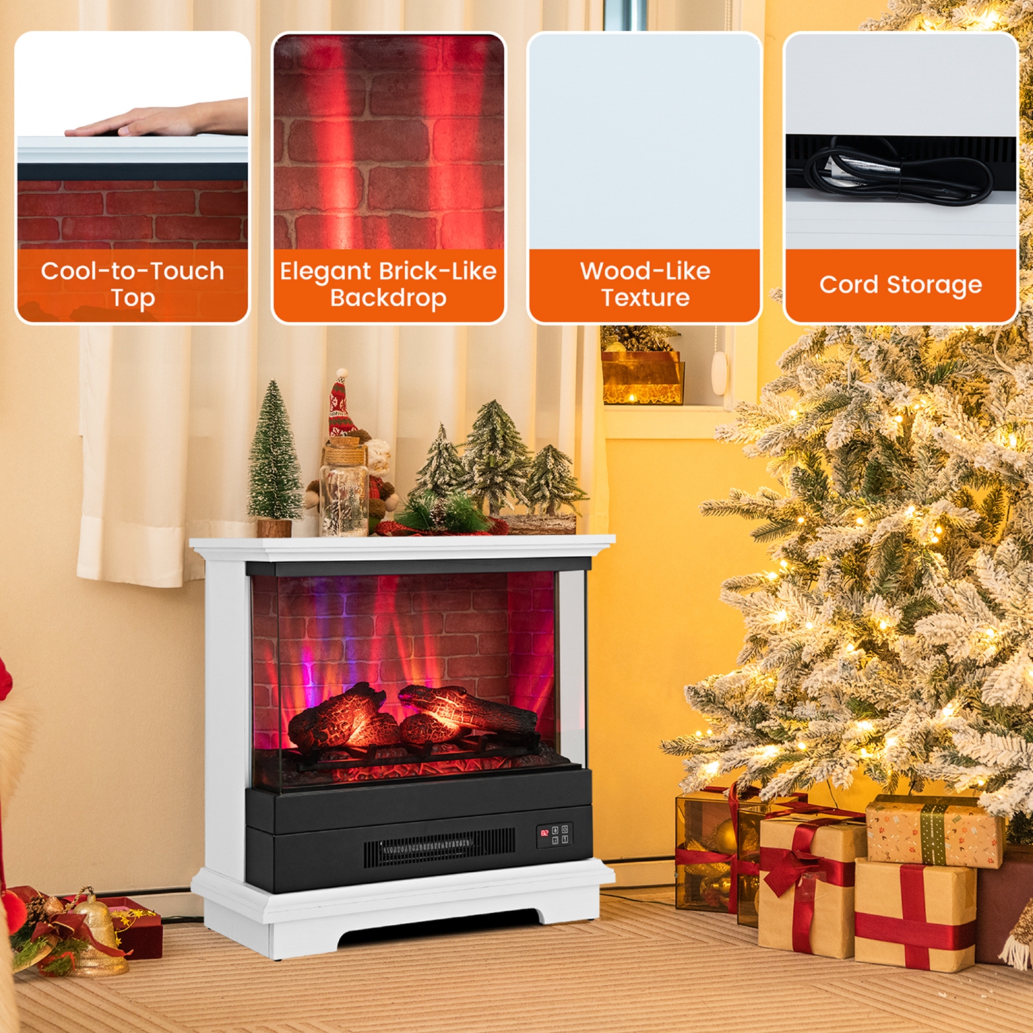 Costway 27" Electric Fireplace Heater Freestanding 1400W Remote Control Timing Function