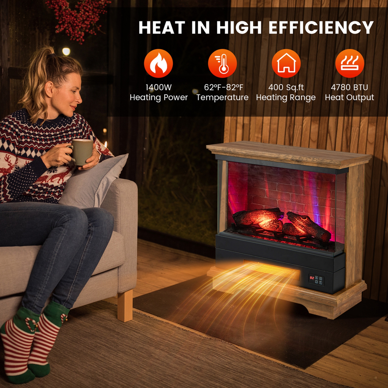 Costway 27" Electric Fireplace Heater Freestanding 1400W Remote Control Timing Function