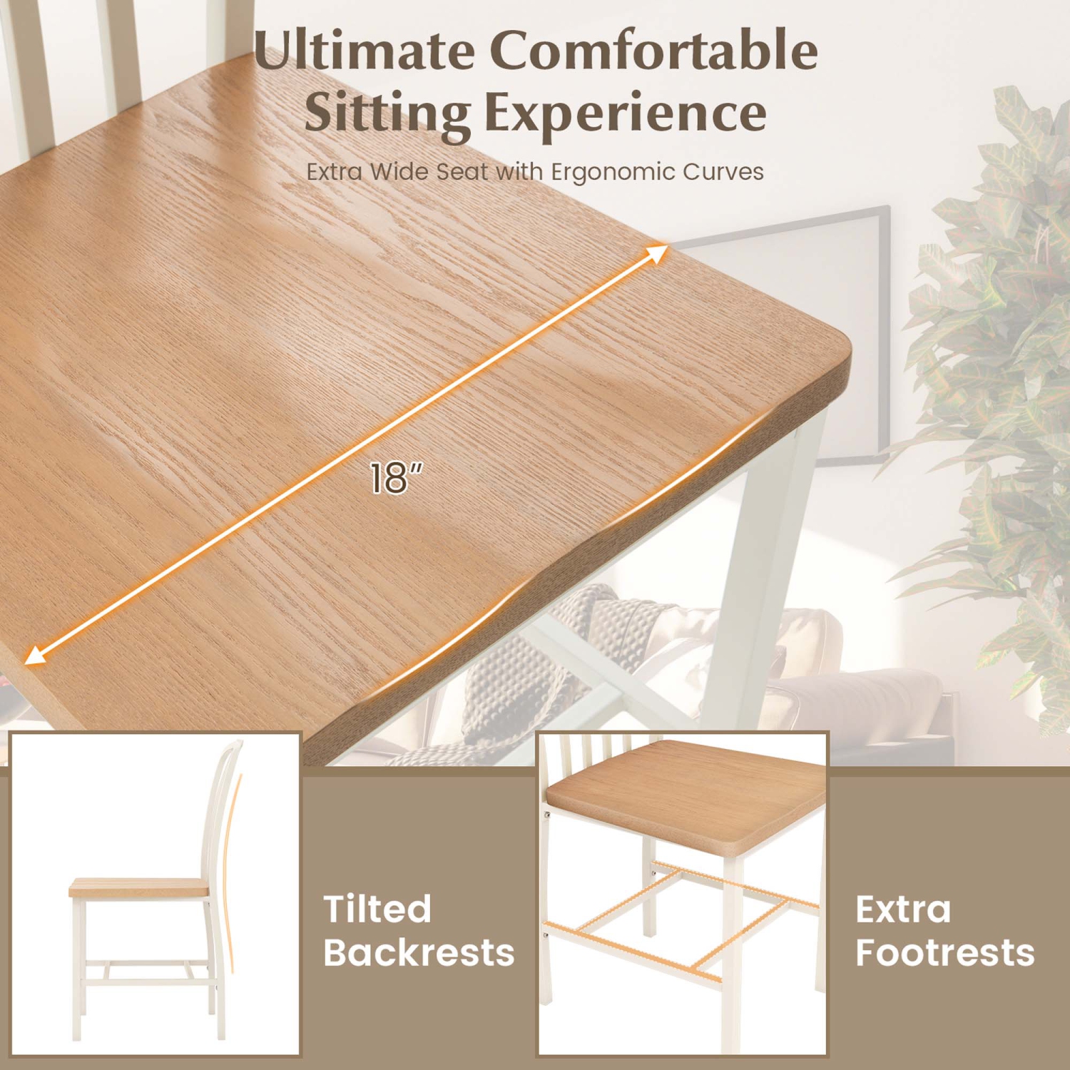 Costway Dining Chairs Set of 2 High Back Navy Chairs Metal Frame Footrests Kitchen