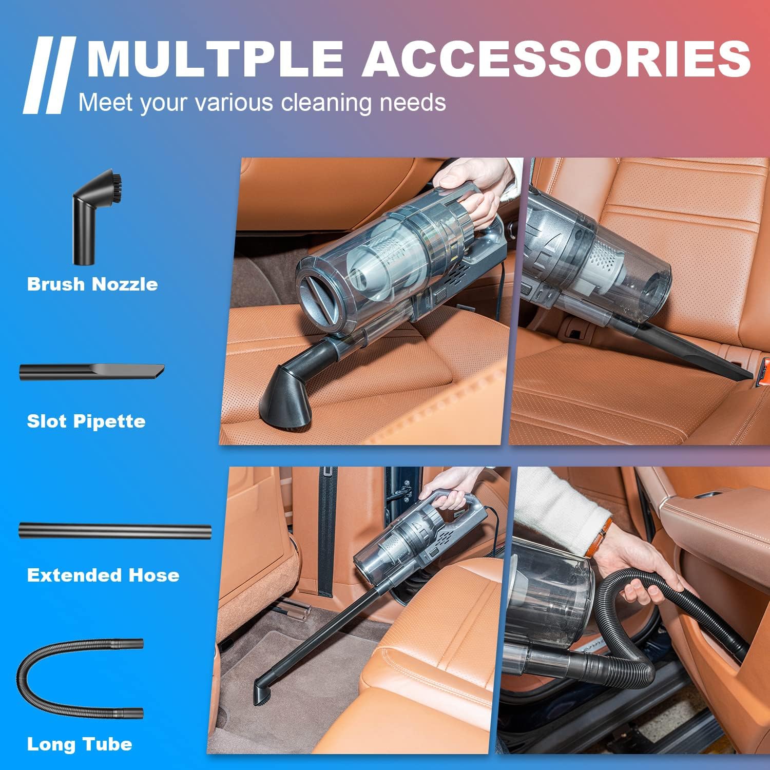 NIERBO Car Vacuum Cleaner, Portable Car Vacuum High Power 150W/7500Pa, for Car Interior Accessories Cleaning with Wet or Dry, 16.4 Ft Corded, Gray