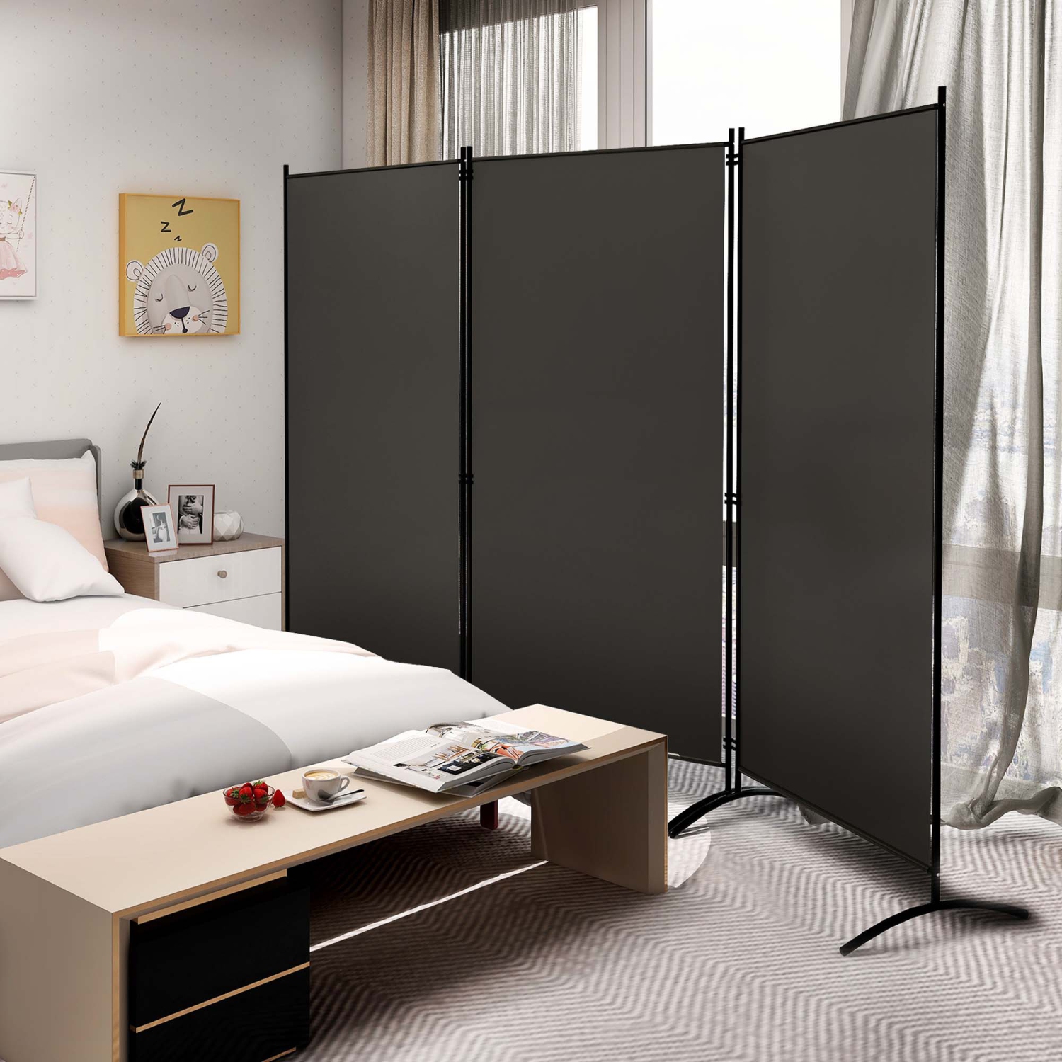 Costway 3-Panel Room Divider Folding Privacy Partition Screen for Office Room