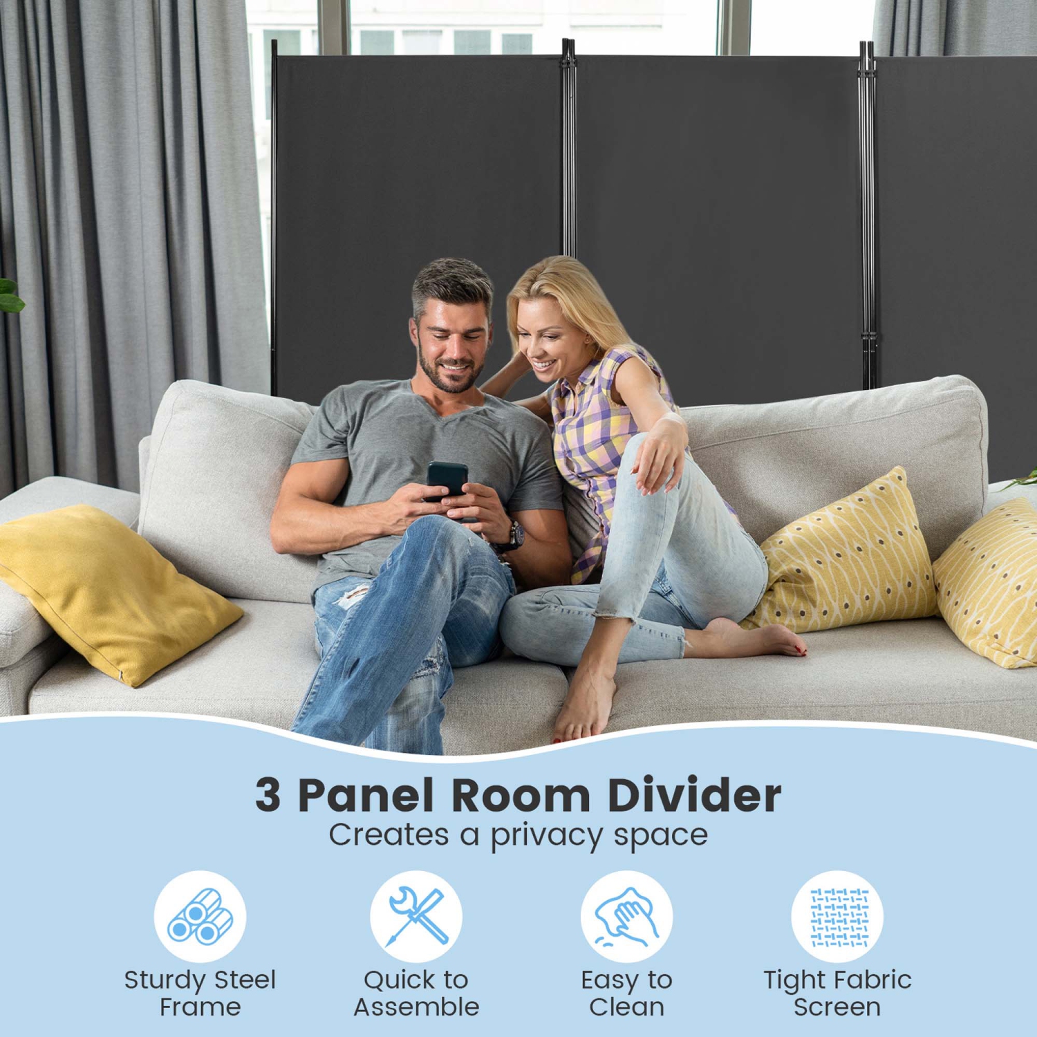 Costway 3-Panel Room Divider Folding Privacy Partition Screen for Office Room