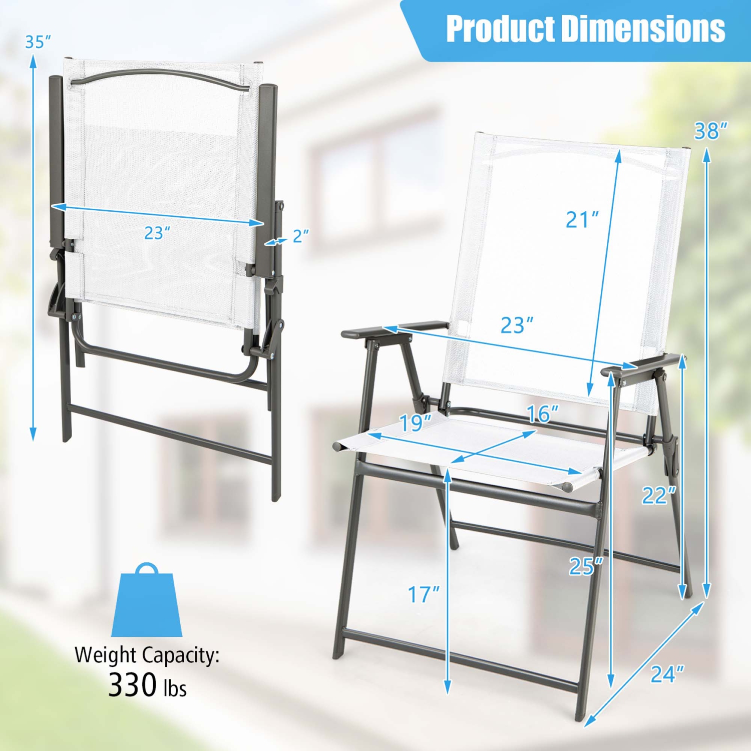Costway 4pcs Patio Folding Portable Dining Chairs Metal Frame Armrests Garden Outdoor