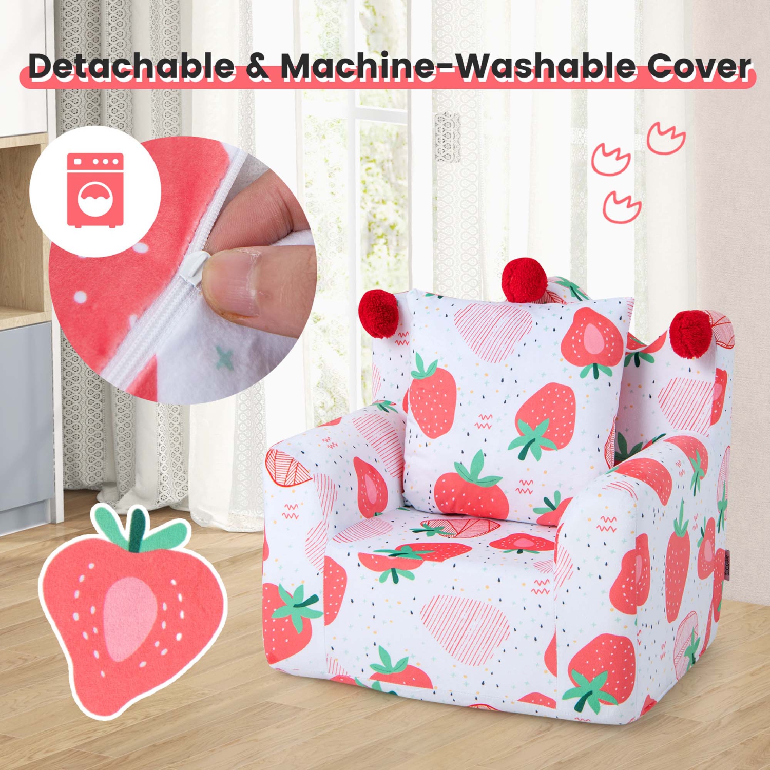 Fauteuil pour enfants à accoudoirs en mousse Dinosaur avec housse et coussin de Costway