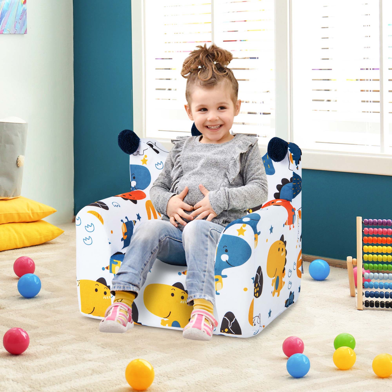 Fauteuil pour enfants à accoudoirs en mousse Dinosaur avec housse et coussin de Costway