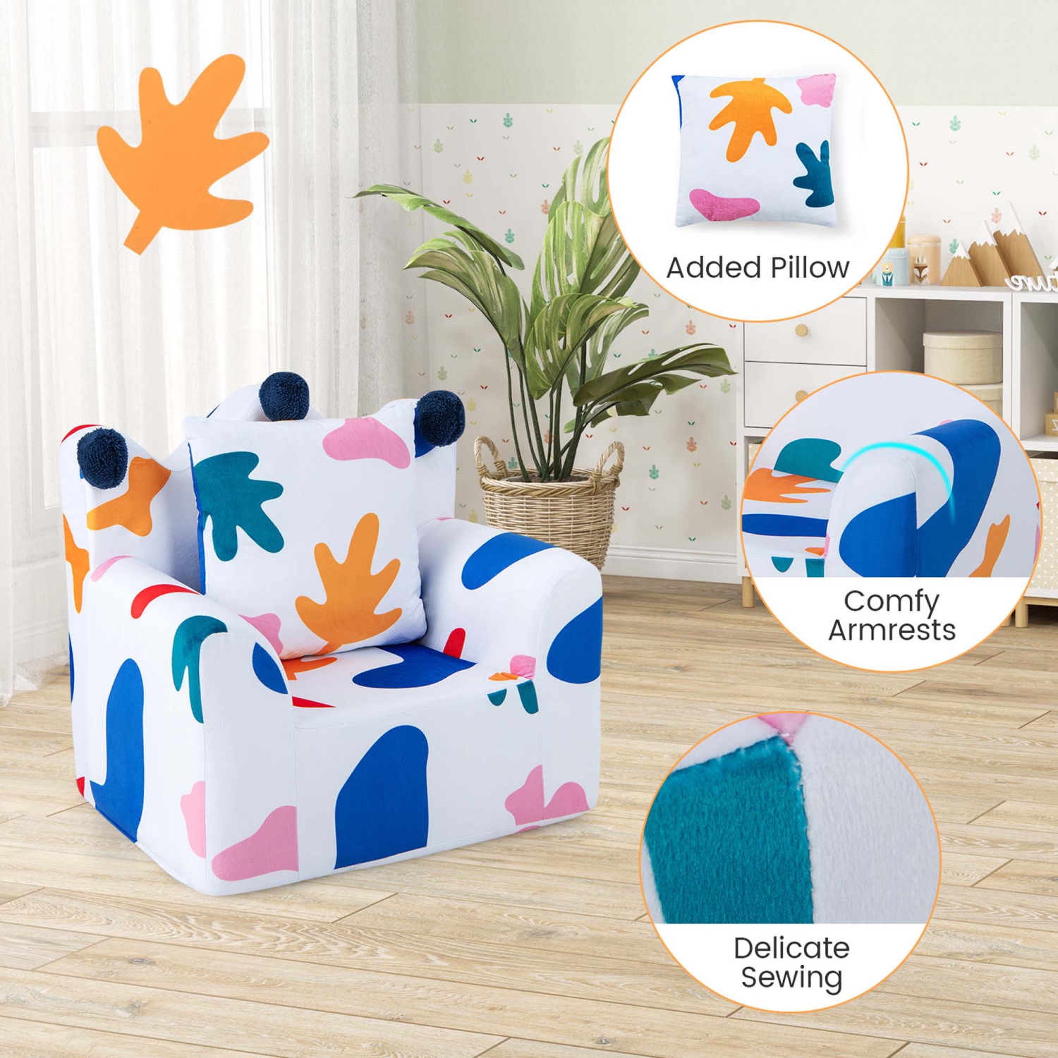 Costway Kids Sofa Chair Foam Filled Armchair Dinosaur Toddler Couch with Cover & Pillow