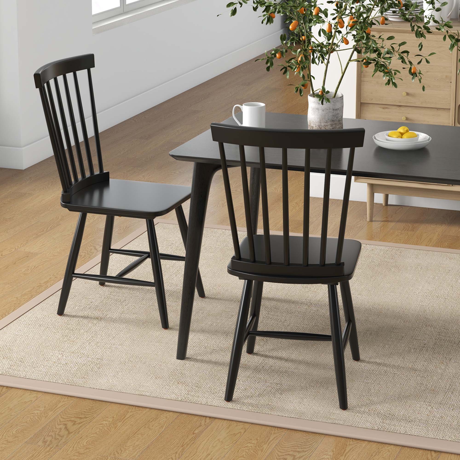 Costway Windsor Dining Chairs Set of 2 Armless Spindle Back Solid Rubber Wood