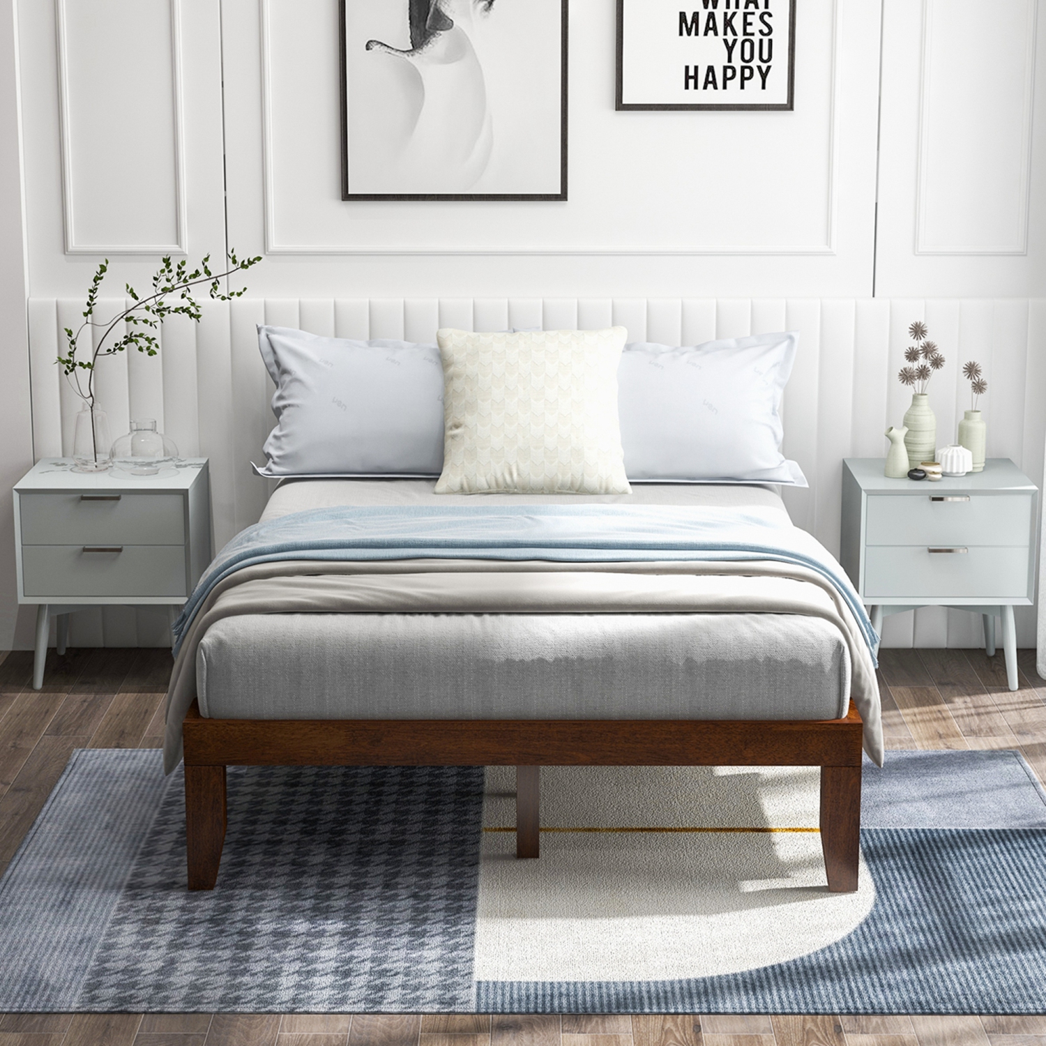 Costway Full Size 14'' Wooden Bed Frame Mattress Platform Wood Slats Support