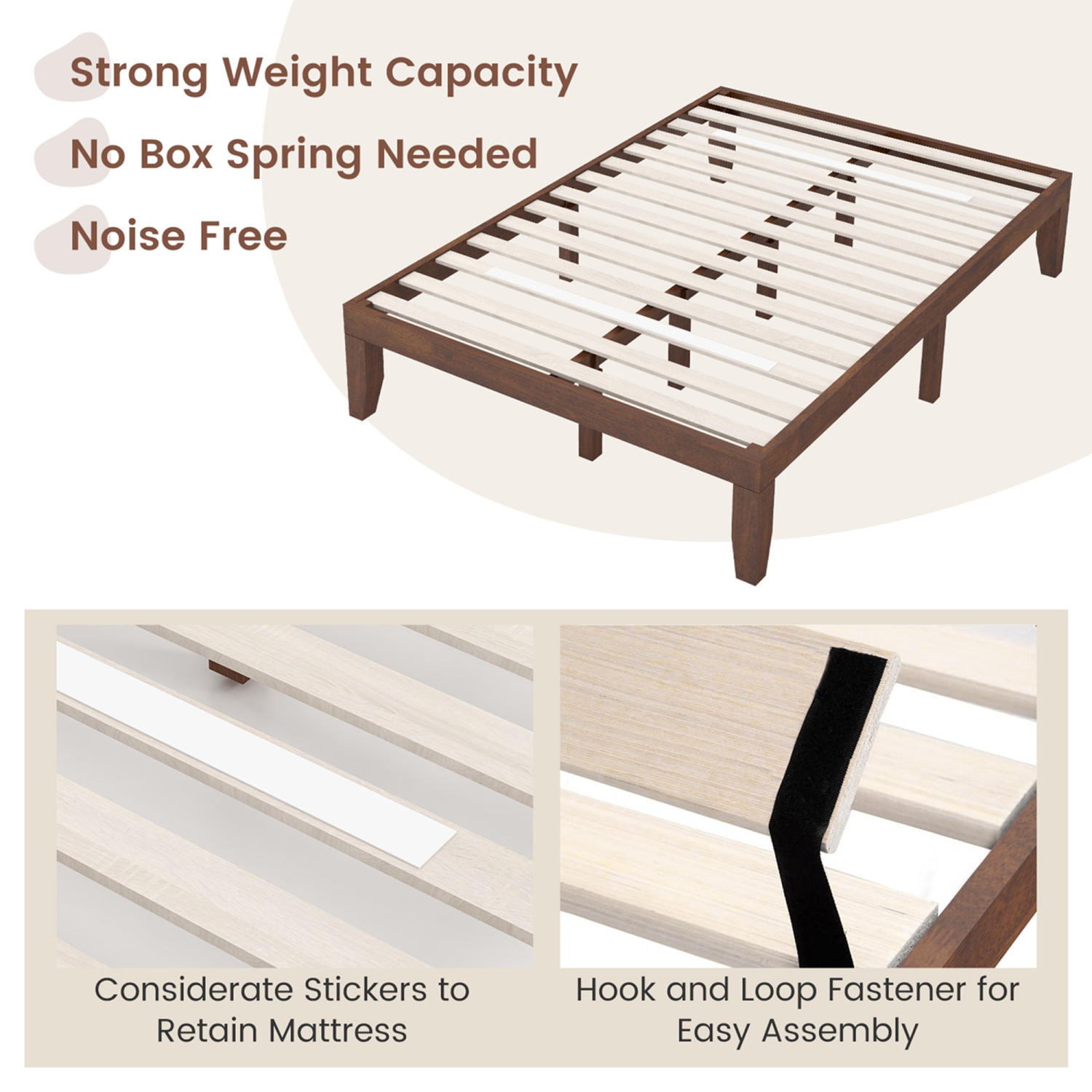 Costway Full Size 14'' Wooden Bed Frame Mattress Platform Wood Slats Support