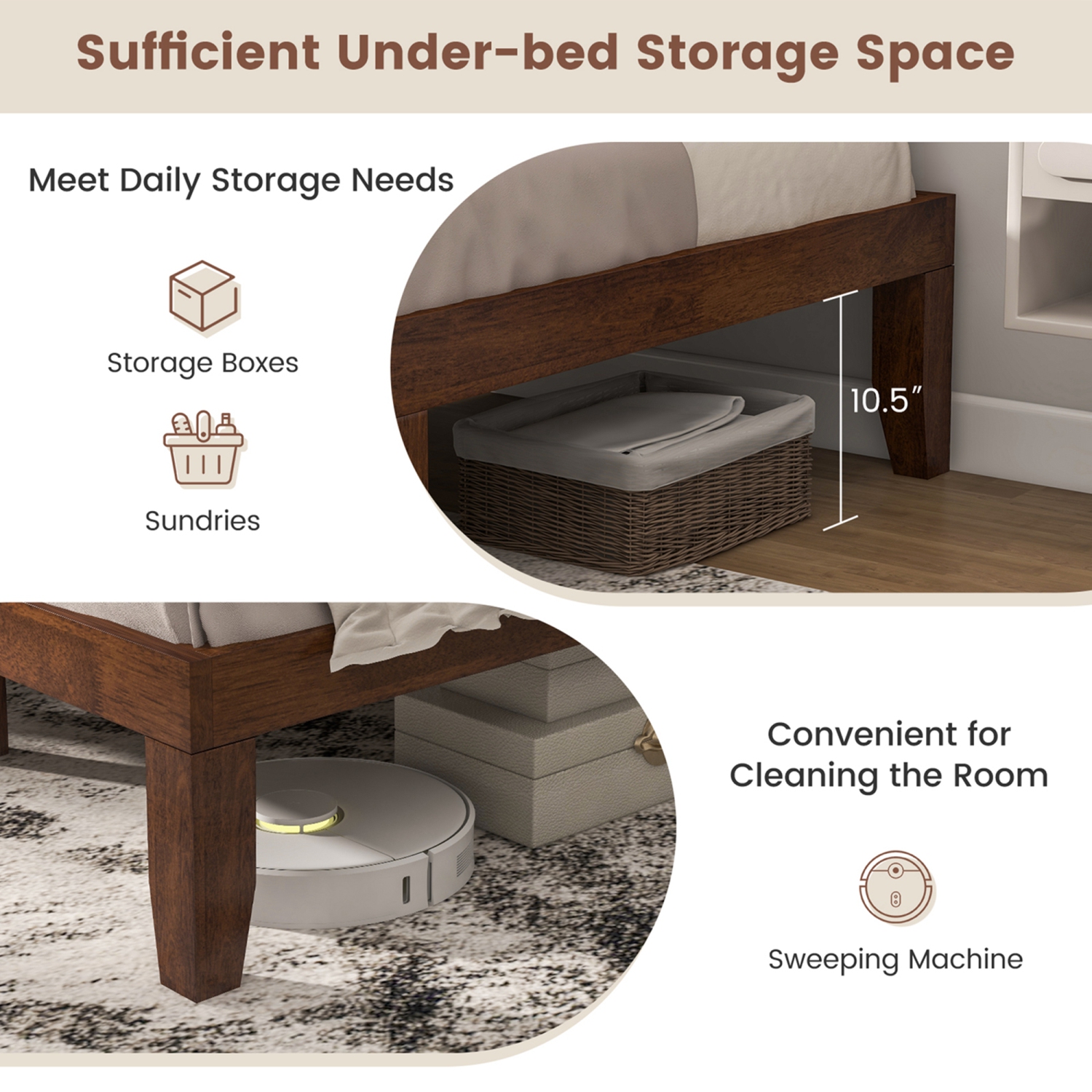 Costway Full Size 14'' Wooden Bed Frame Mattress Platform Wood Slats Support