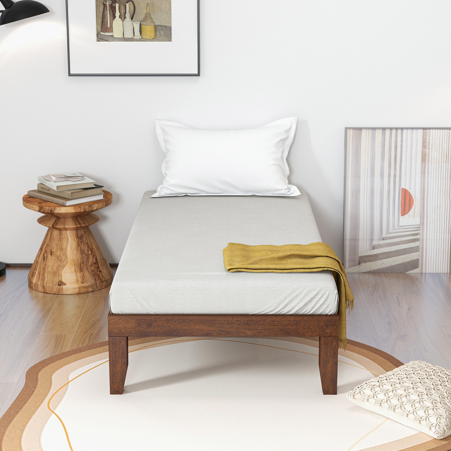 Costway Twin Size 14'' Wooden Bed Frame Mattress Platform Wood Slats Support