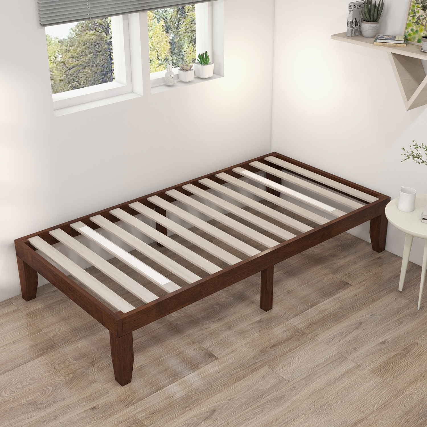 Costway Twin Size 14'' Wooden Bed Frame Mattress Platform Wood Slats Support