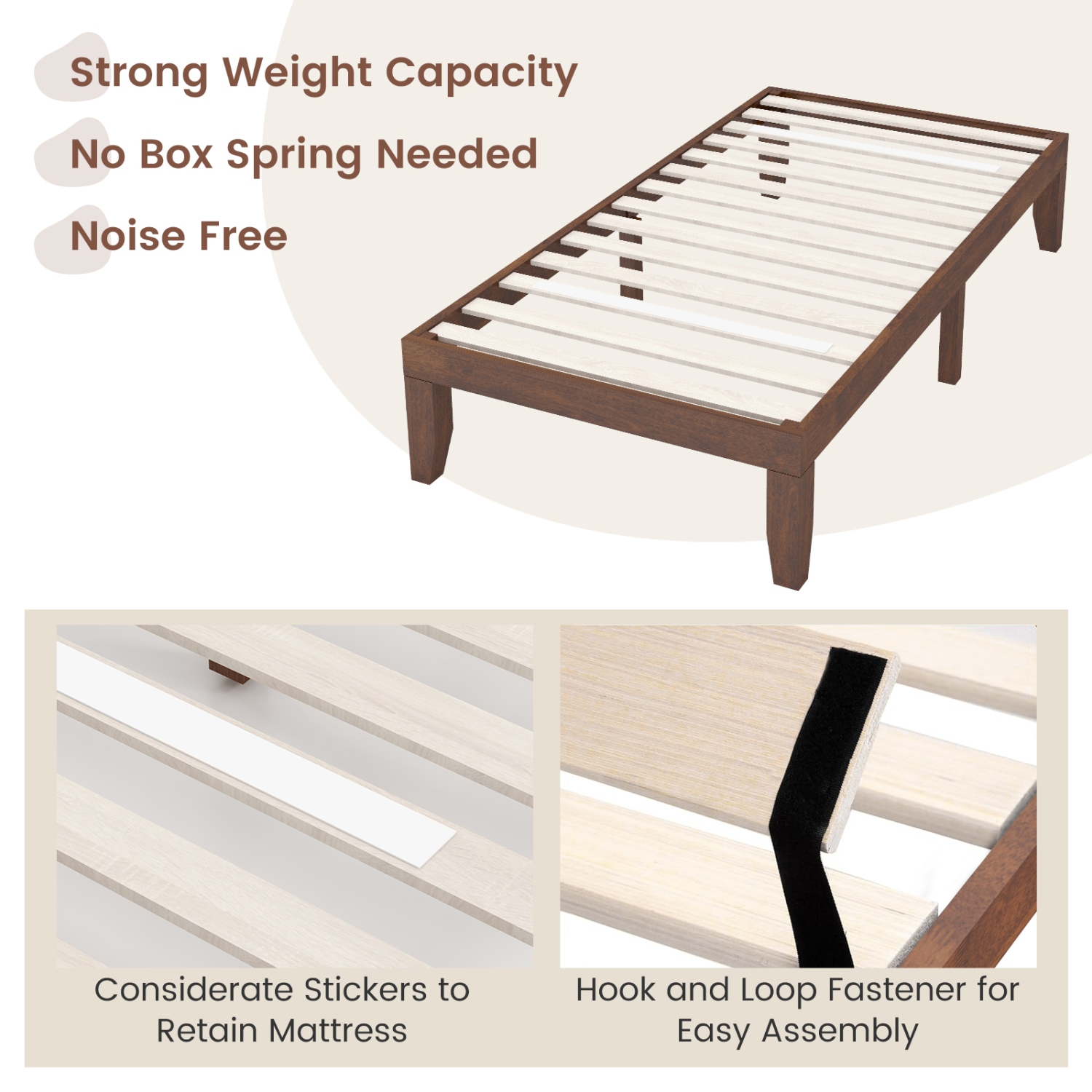 Costway Twin Size 14'' Wooden Bed Frame Mattress Platform Wood Slats Support