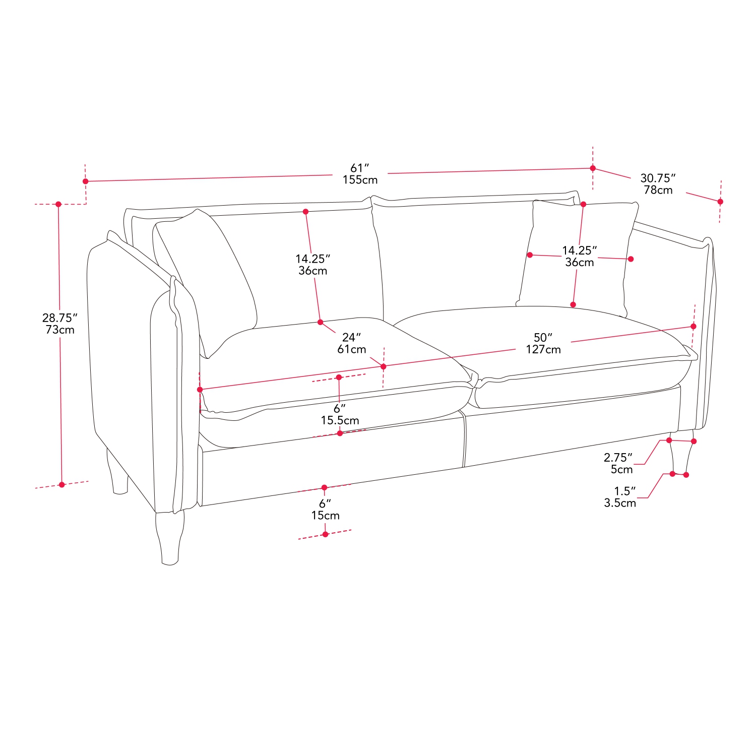Amber & Emily Oliver Boucle Elegant Minimalist Loveseat