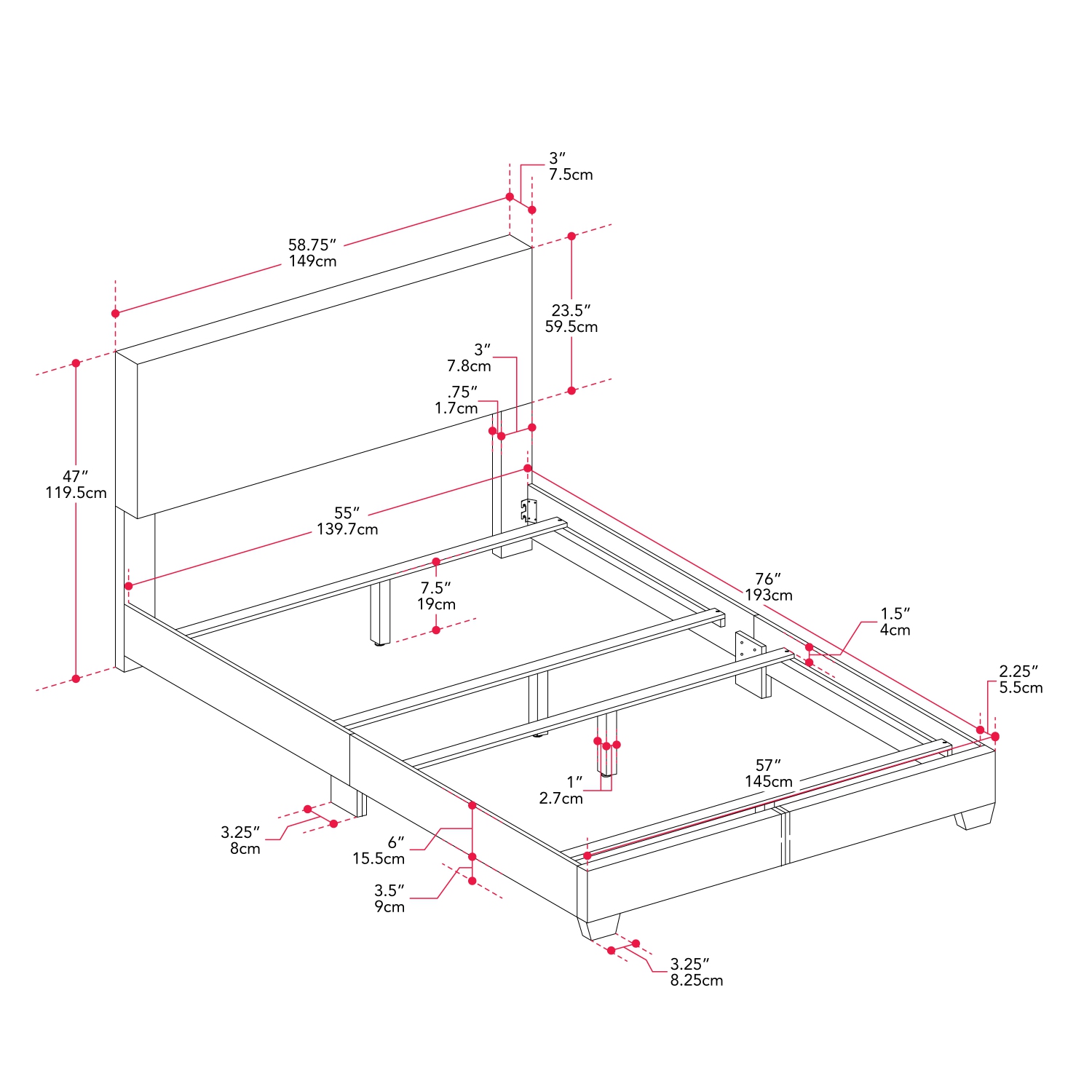 Amber & Emily Luna Boucle Uphostered Off White Double Bed