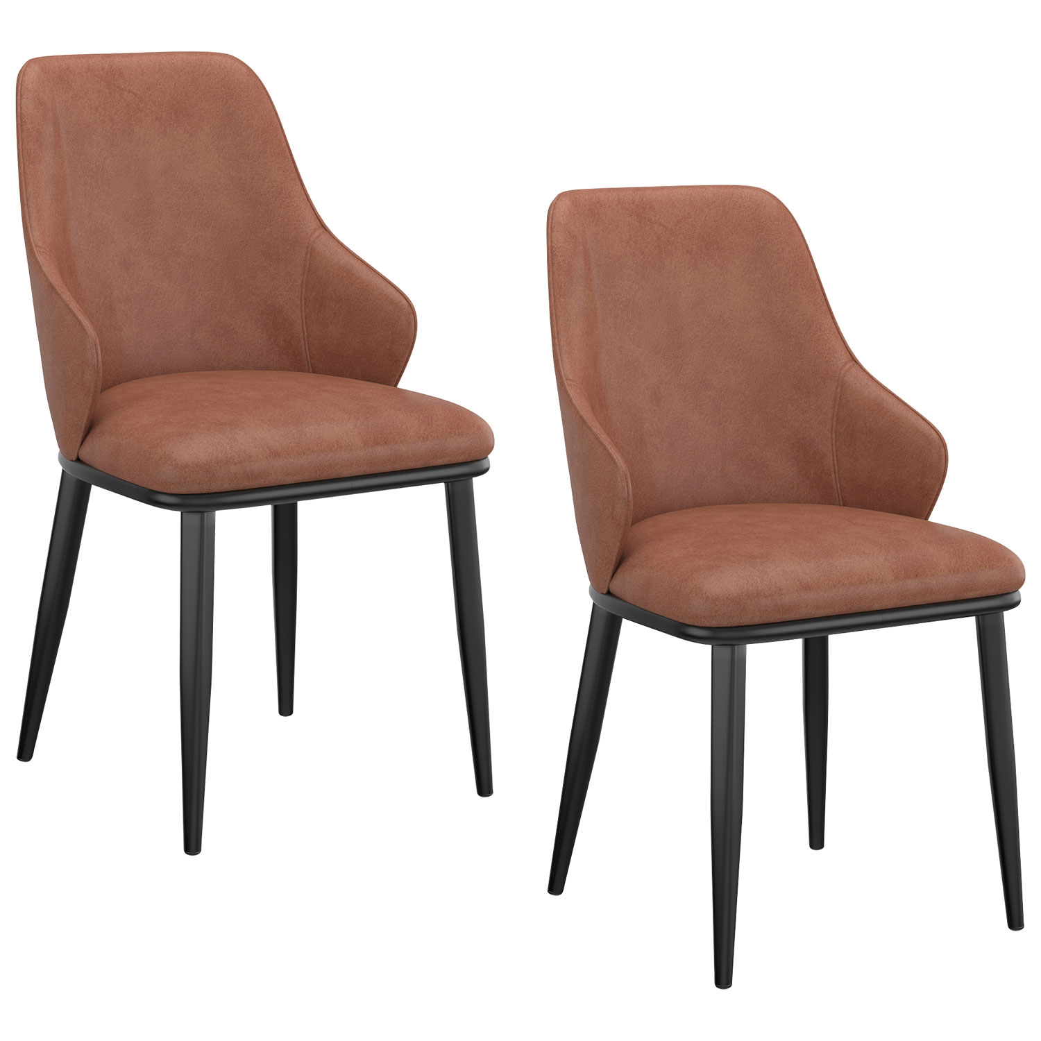 Kash Contemporary Faux Leather Dining Chair - Set of 2 - Saddle