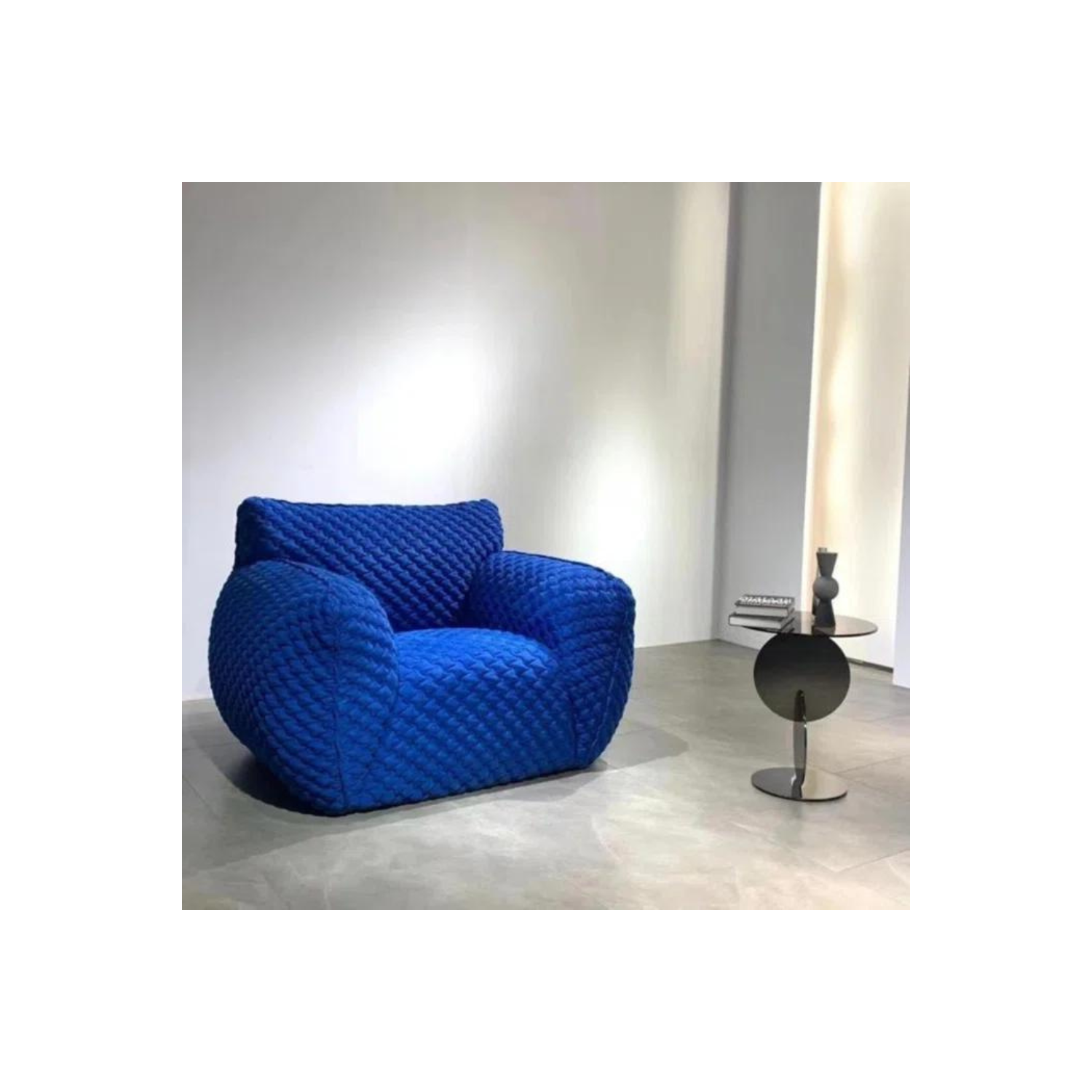 LivinVeluris Blue Fluffy Accent Single Seat Sofa - Navy Blue