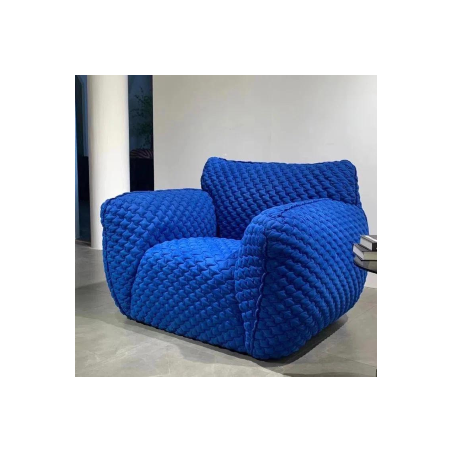 LivinVeluris Blue Fluffy Accent Single Seat Sofa - Navy Blue