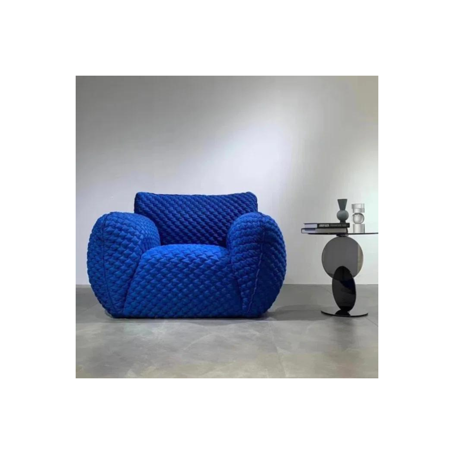 LivinVeluris Blue Fluffy Accent Single Seat Sofa - Navy Blue