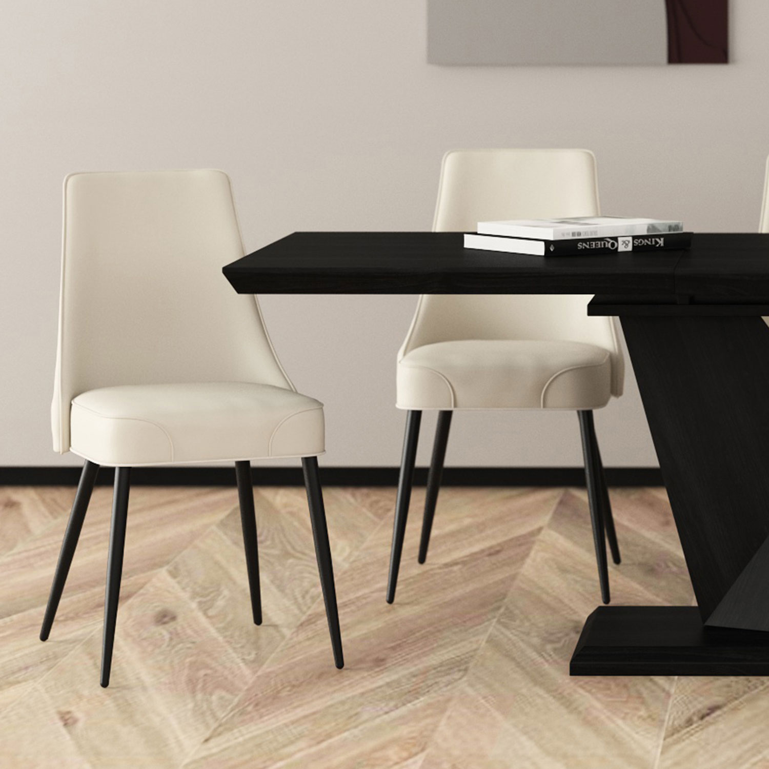 Koda Modern Faux Leather Dining Chair - Set of 2 - Beige