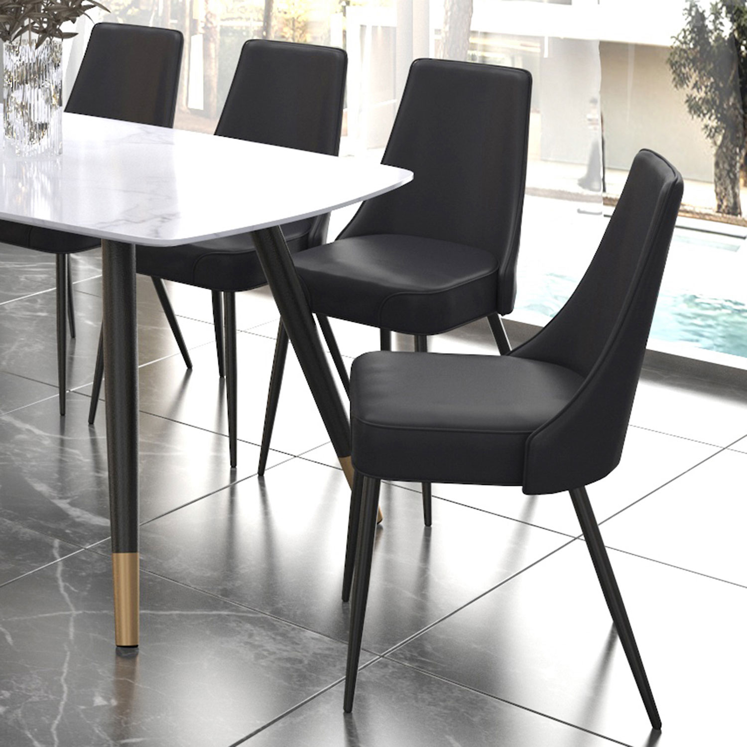 Chaise de salle à manger moderne en similicuir Koda - Ensemble de 2 - Noir
