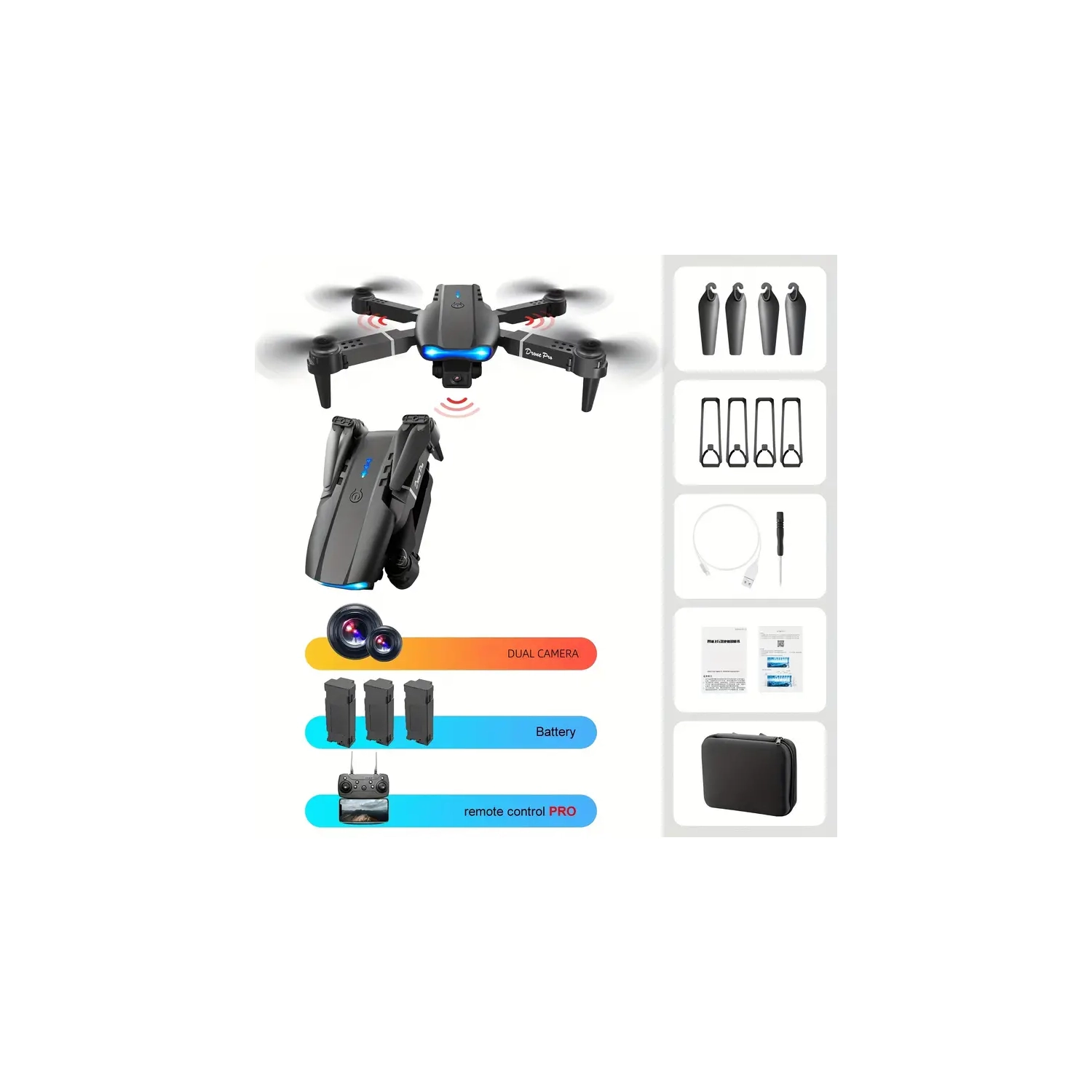 The E99 Drone: Dual Cameras, Three Batteries, Mobile App Control - Indoor Flying Toys, Perfect for Halloween/Christmas/New Year Gifts
