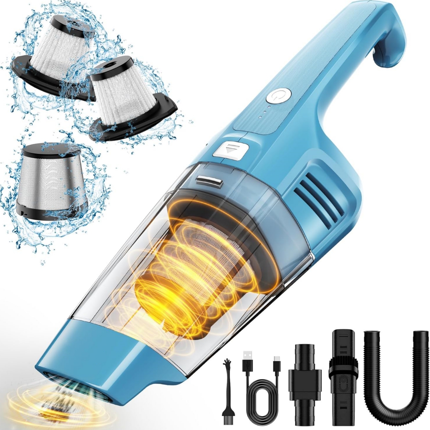 NIERBO Portable Car Vacuum Cleaner with 14500PA Powerful Suction and Brushless Motor, Rechargeable Hand Held Vacuum Cleaner for Home Office Car Pet