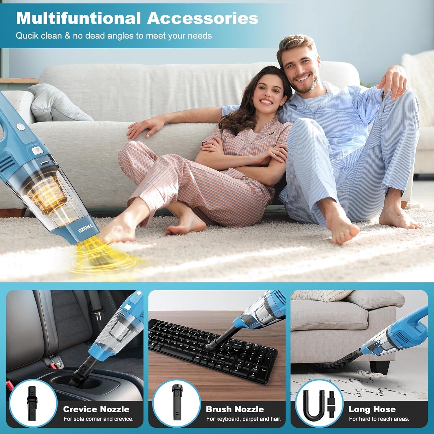 NIERBO Portable Car Vacuum Cleaner with 14500PA Powerful Suction and Brushless Motor, Rechargeable Hand Held Vacuum Cleaner for Home Office Car Pet