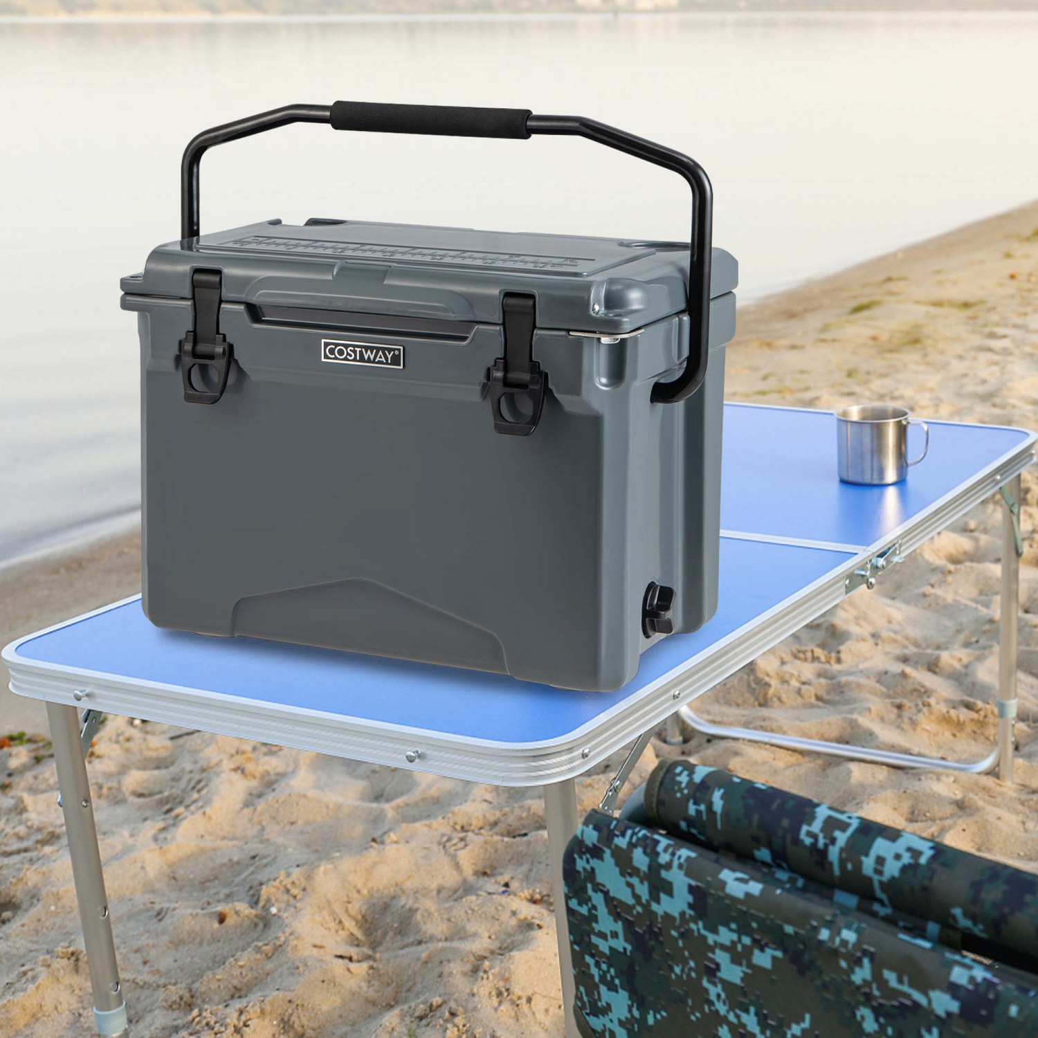 Costway 25 QT Portable Cooler Rotomolded Ice Chest Insulated Ice Box for 5-7 Days