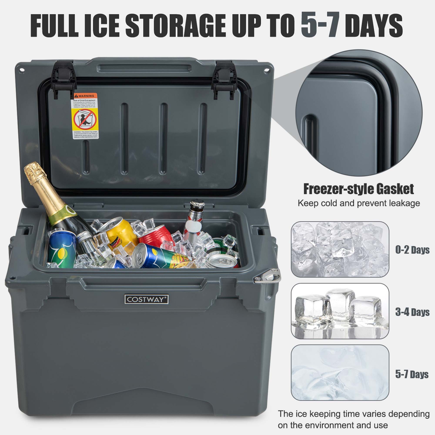 Costway 25 QT Portable Cooler Rotomolded Ice Chest Insulated Ice Box for 5-7 Days